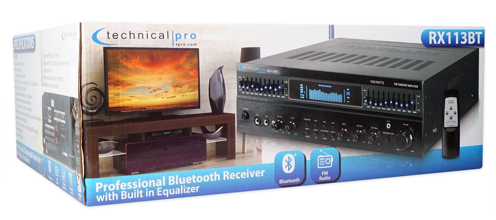Technical Pro Rx113Bt 1500W Bluetooth Home Receiver Amplifier Amp W/ 10 Band Eq
