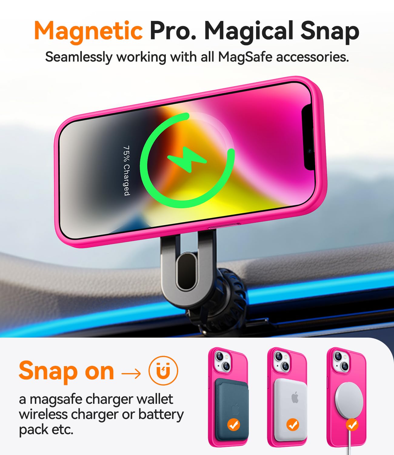 Canshn For Iphone 14 Case/Iphone 13 Case, Compatible With Magsafe, Translucent Matte Back Slim Shockproof Phone Cover, Hot Pink