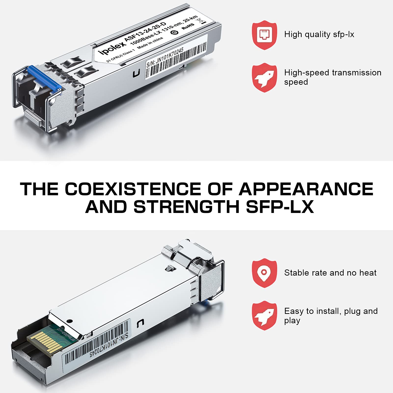 Ipolex 1000Base Lx/Lh Sfp Transceiver, 1.25G Single Mode Sfp Lc Fiber Module, Gigabit Mini Gbic Up To 20Km, Compatible With Hp P
