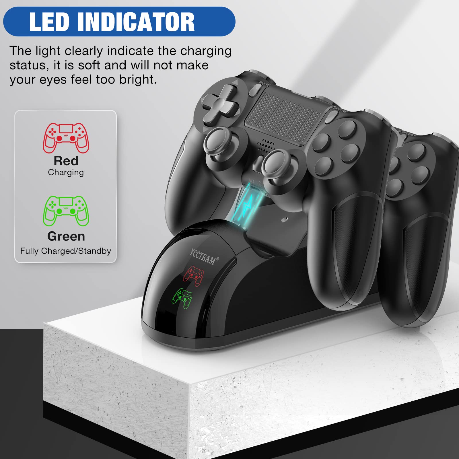 Charger Dock Station For Ps4, 1.8 Hrs Fast Charging For Ps4 Charging Station, With Led Indicator Charging Chip, Dual Usb Charger