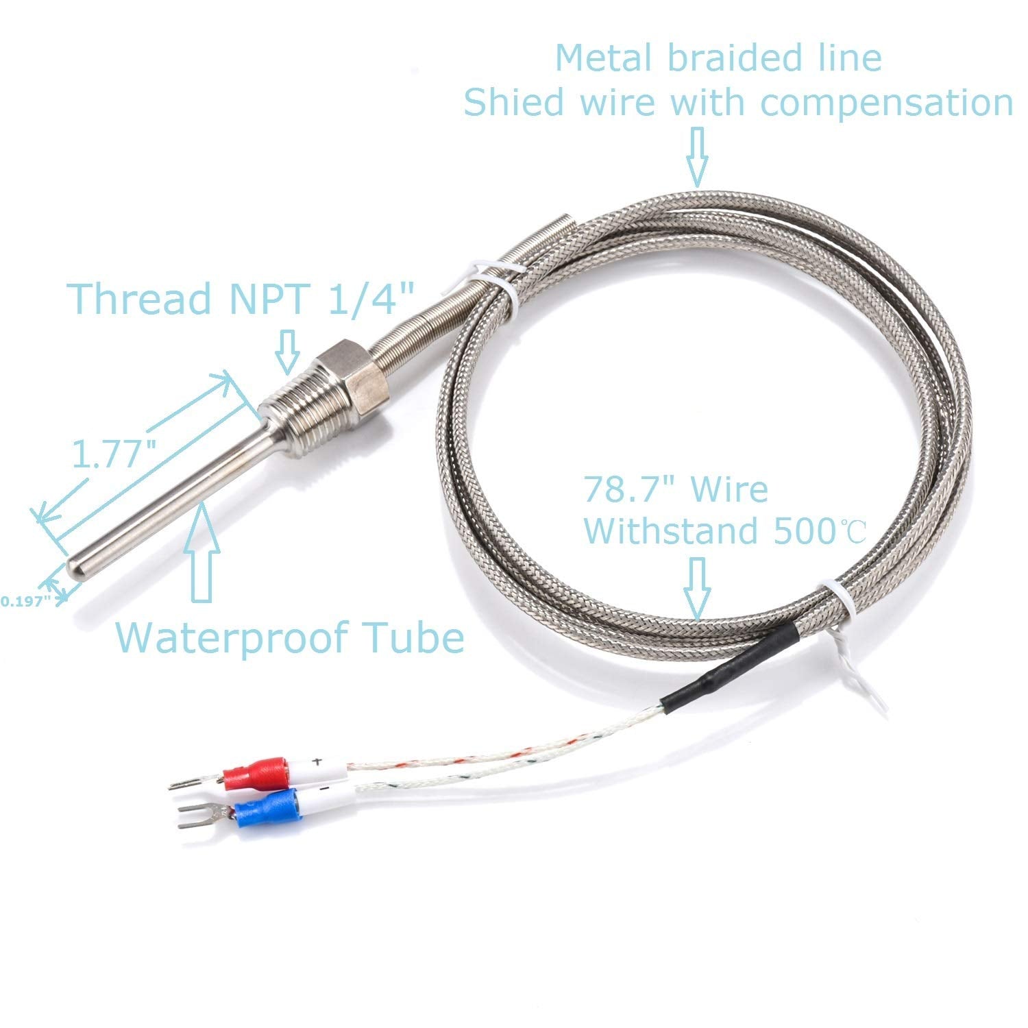 Waterproof K Type Grounded Thermocouple   Jaybva Temperature Sensor Probe For Pid Temperature Controller Two Wire Stainless Stee