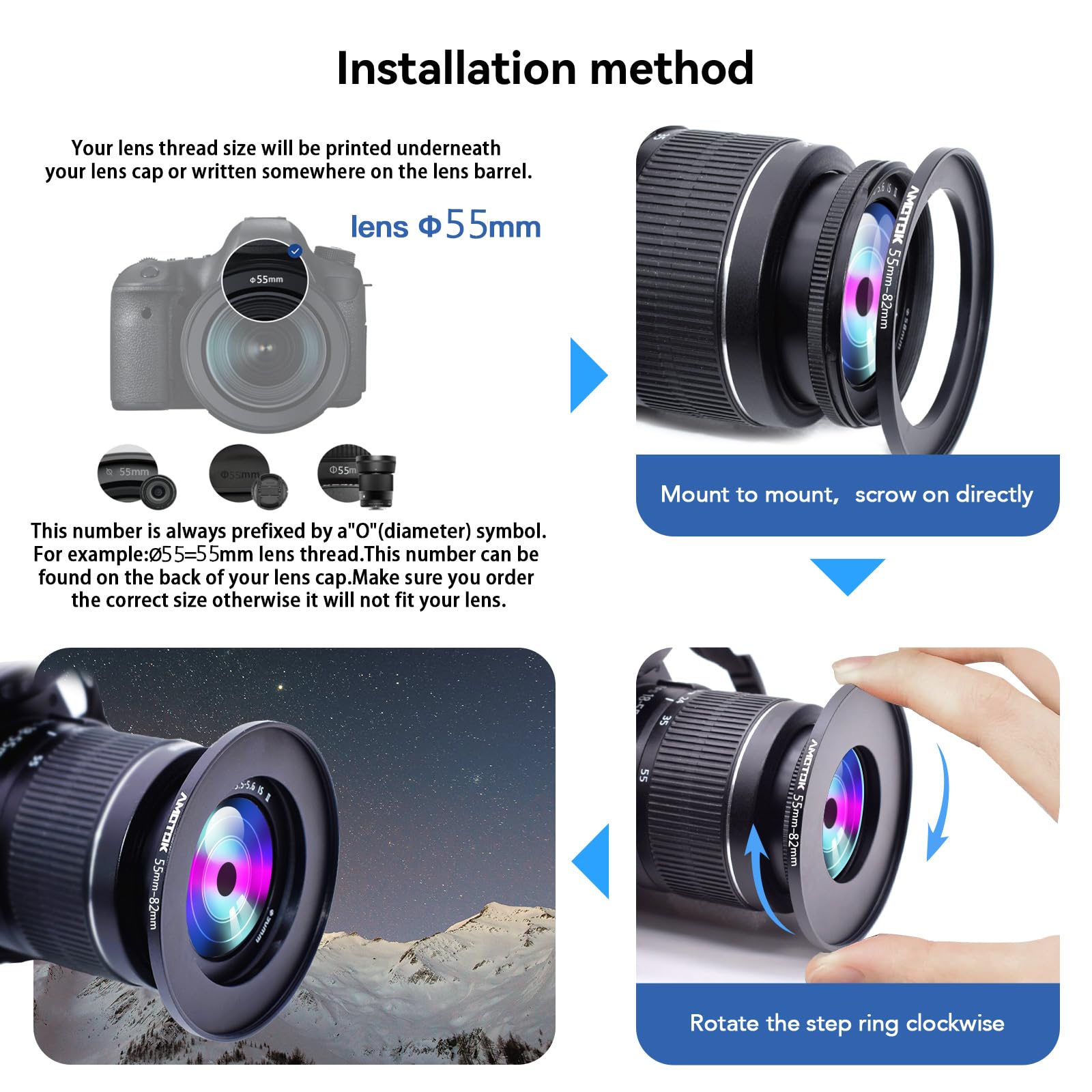 55Mm Lens To 82Mm Camera Lens Adapter,55Mm To 82Mm Filter Step Up Ring Adapter Ring,Compatible All 82Mm Filter Accessory