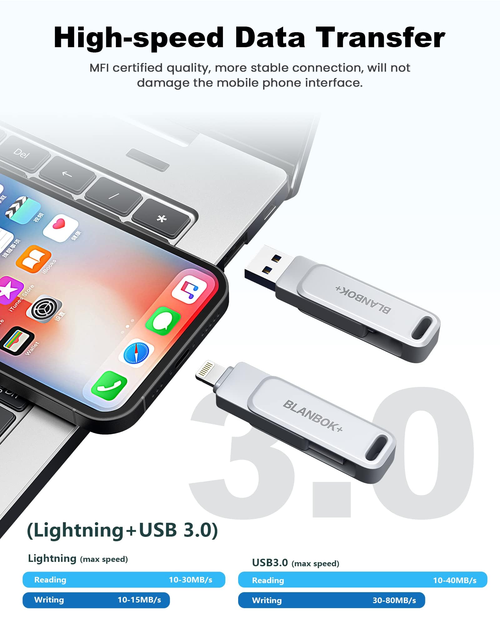 Mfi Certified 128Gb Photo Stick For Iphone Flash Drive,Usb Memory Stick Thumb Drives High Speed Usb Stick External Storage Compa