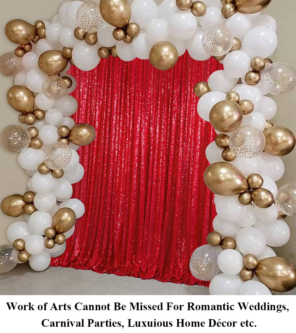 Partisout Sequin Curtain Backdrop 10Ftx10Ft Sequence Background Party Sparkle 120Inches Long Red Glitter Curtains 10Ft Wedding Photo Shimmer Fabric Backdrops