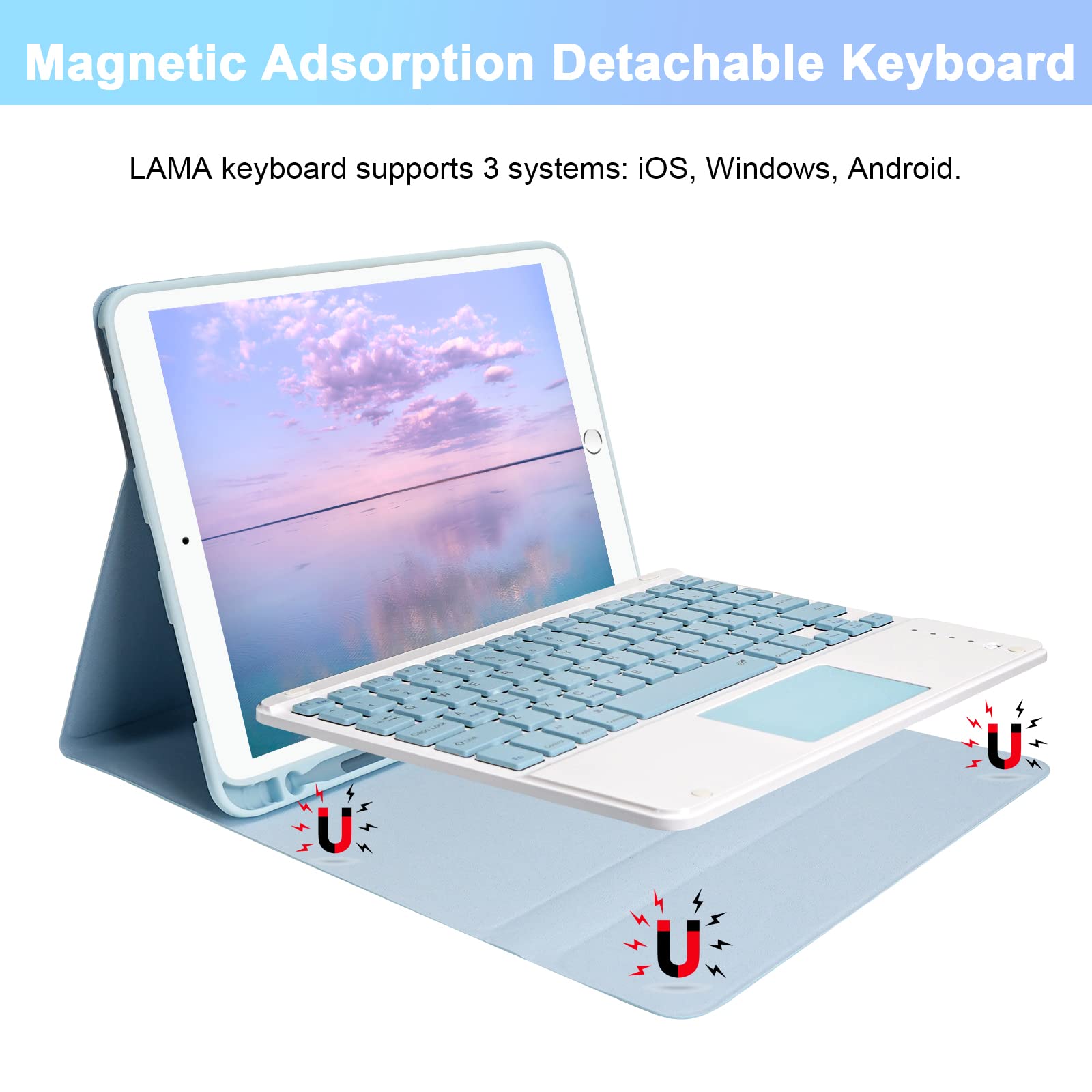 Lama Wireless Keyboard Case With Touchpad For Ipad 10.2 9Th 8Th 7Th Generation, Detachable Bluetooth Keyboard With Pencil Holder