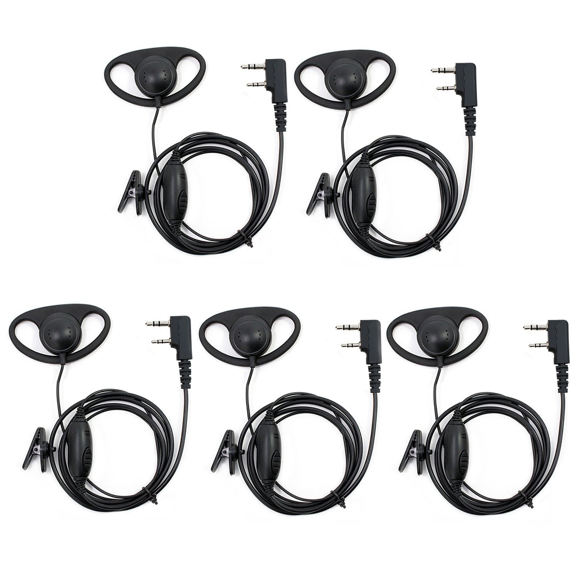 Abcgoodefg Two Way Radio Earpiece Headset, 2 Pin D Shape Walkie Talkie Headset With Ptt Mic, Compatible With Uv5R 888S Uv 82Hp Bf F8Hp Kenwood Retevis H 777 Rt21 Rt22 Radios, 5 Pack