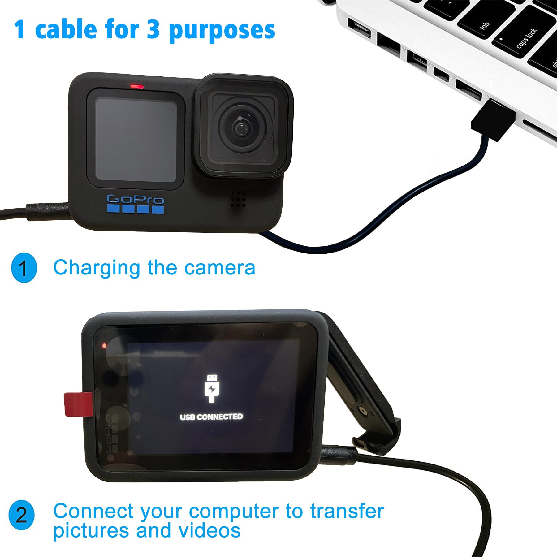 Suptig 2 Pack Charging Cable Compatible With Gopro Hero 13/Hero12/11/10/9/8/7/6/5/Hero Session Gopro Max Charging And Data Sync