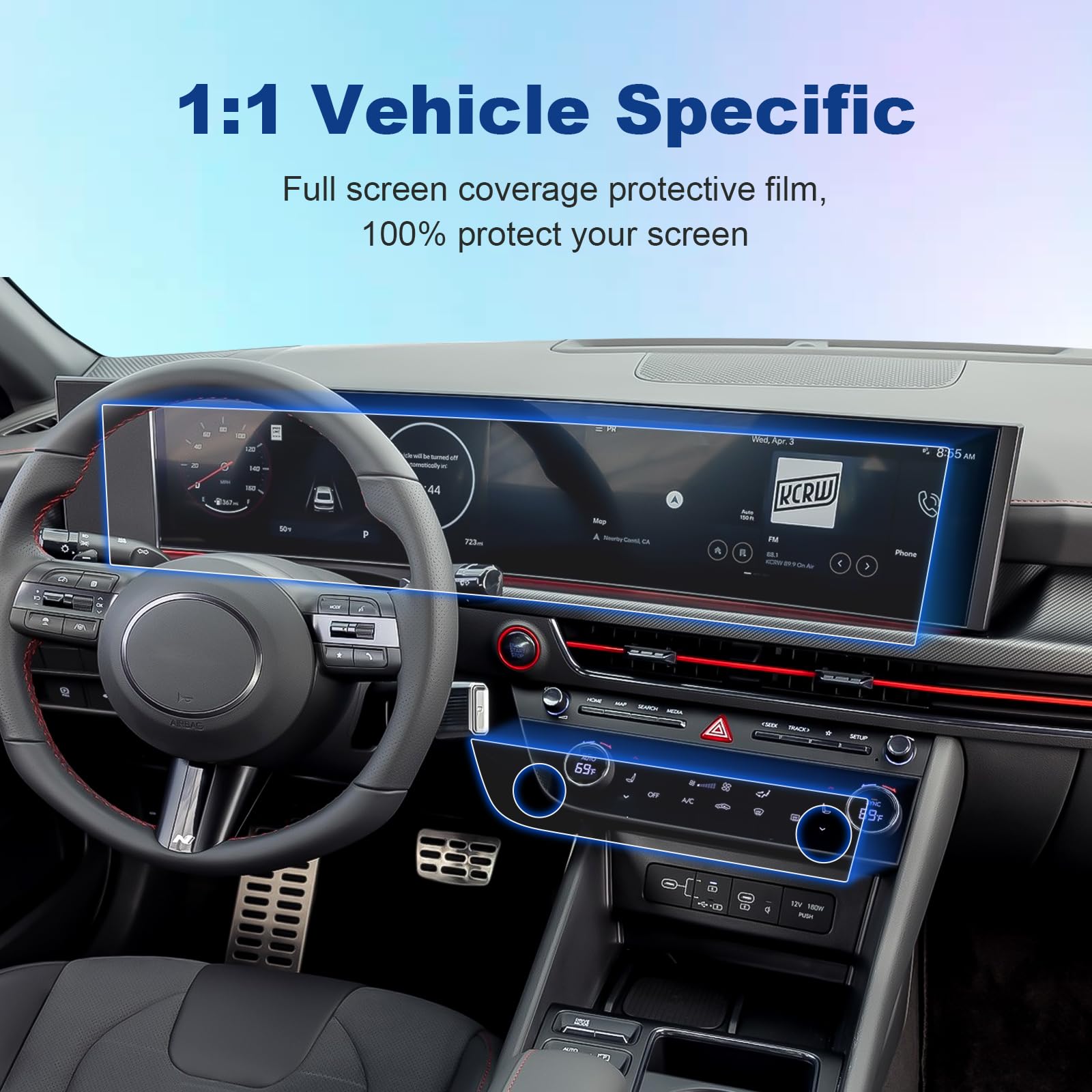 Coleya (4Pcs) 2024 Sonata Screen Protector For Hyundai Sonata (Sel/N Line/Sel Hybrid/Limited Hybrid) 12.3Inch Touchscreen&Air Co