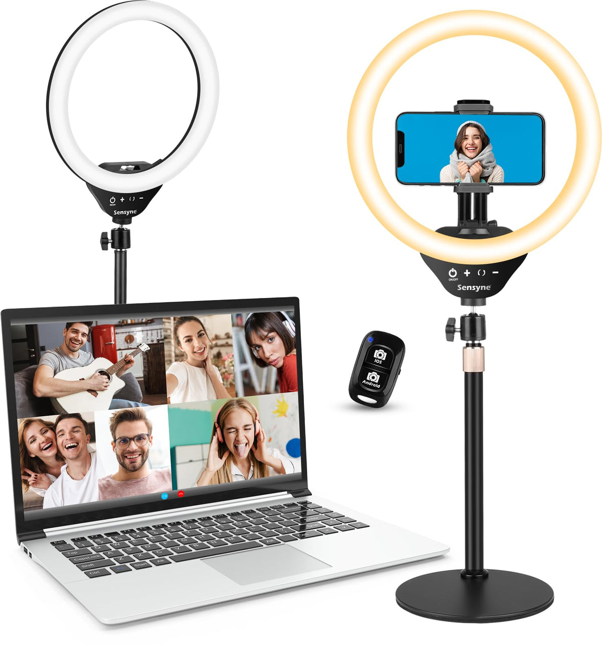 Sensyne 10� Desk Ring Light With Stand & Phone Holder For Computer, Led Selfie Ring Light For Phone Photography, Webcam Light For Laptop/Video Conference Lighting/Makeup/Live Streaming, Black