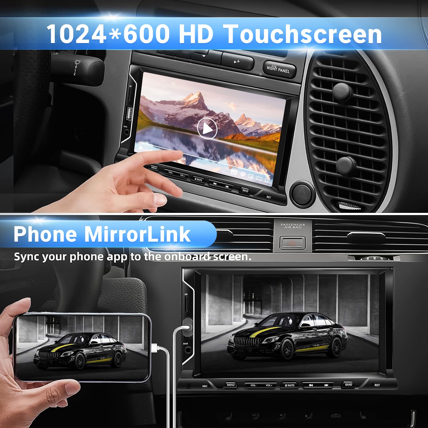 7 Inch Double Din Car Stereo Support Apple Carplay Android Auto Mirror Link Capacitive Touchscreen Monitor Car Play Radio With B