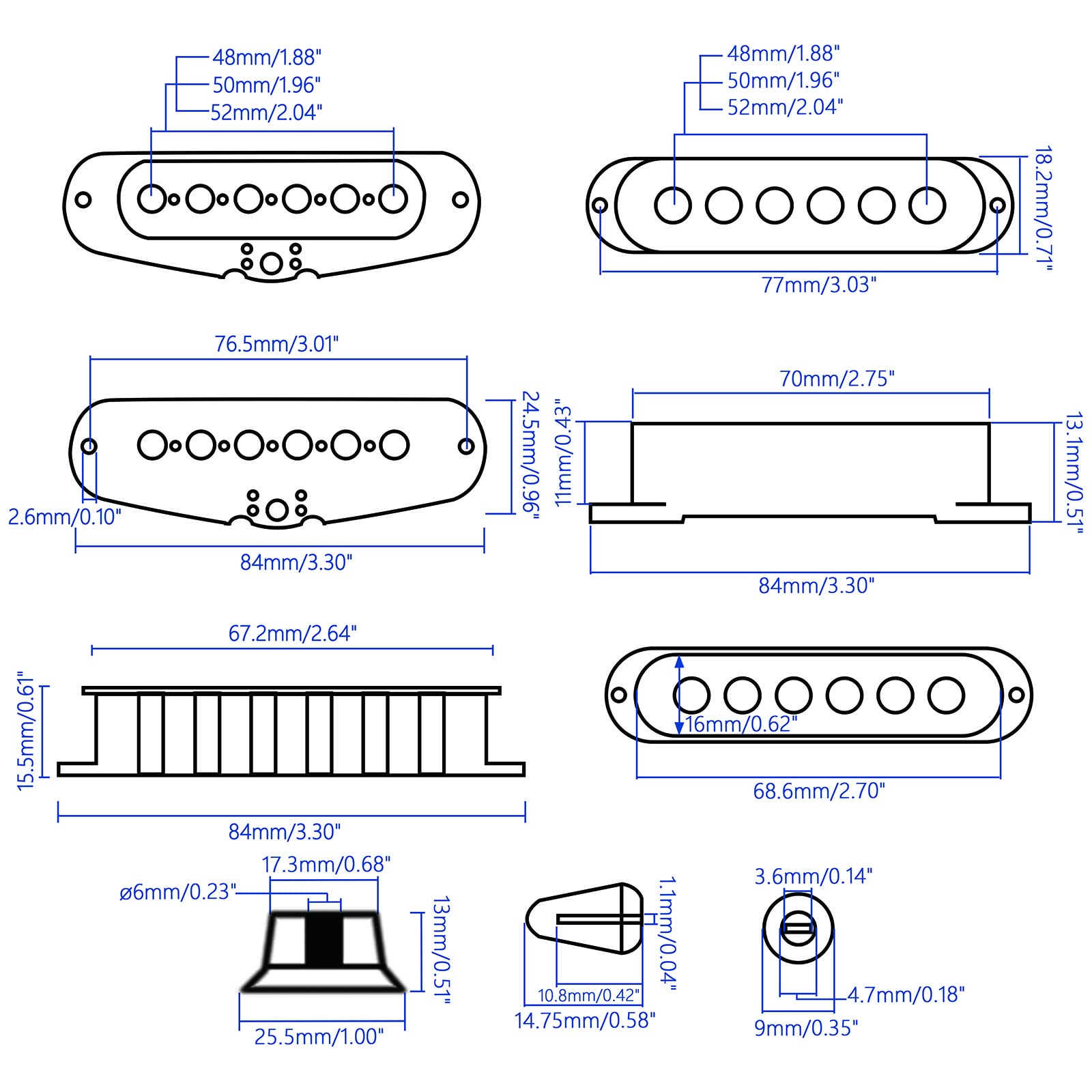 48Mm 50Mm 52Mm Single Coil Black Pickup Cover One Volume Two Tone Knobs With Switch Cap Kit For St Sq Electric Guitar