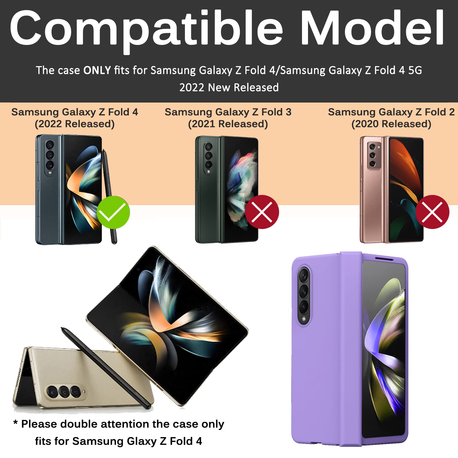 Miimall Samsung Galaxy Z Fold 4 5G Hinged Protector Case with Screen Protector Hard PC Violet