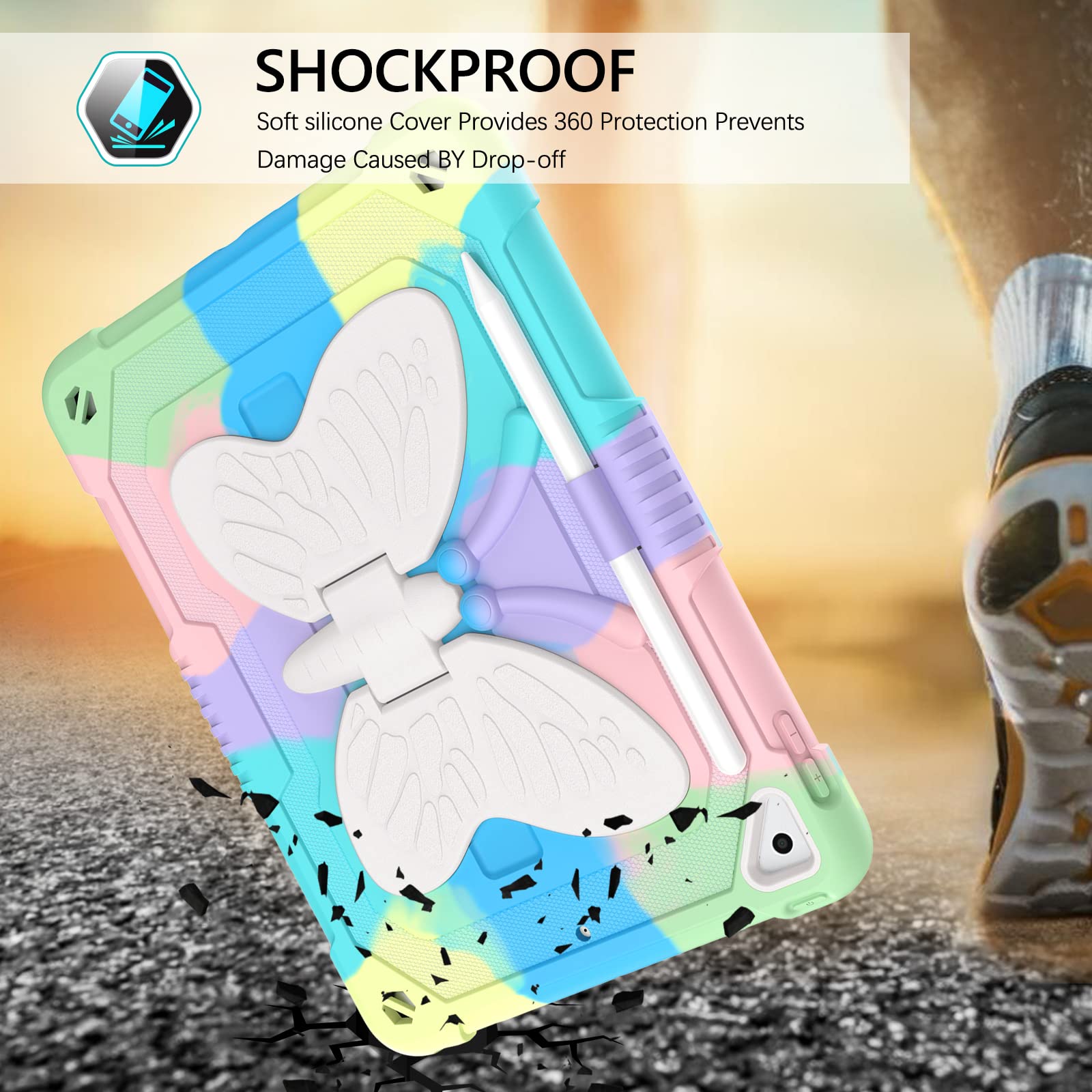 Guagua Compatible For Ipad Air 2 Case For Kids, Ipad 6Th/5Th Generation Case 2018/2017, Ipad Pro 9.7 Case Kickstand 2 In 1 Rugge