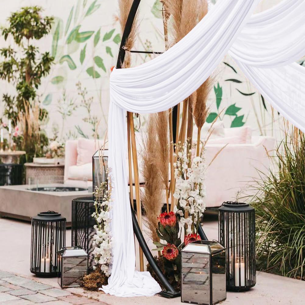 Linxtar 2 Panels White Wedding Arch Drapery 6 Yards Long And 30'' Wide Sheer Chiffon Wedding Arch Draping Fabric For Party Backd