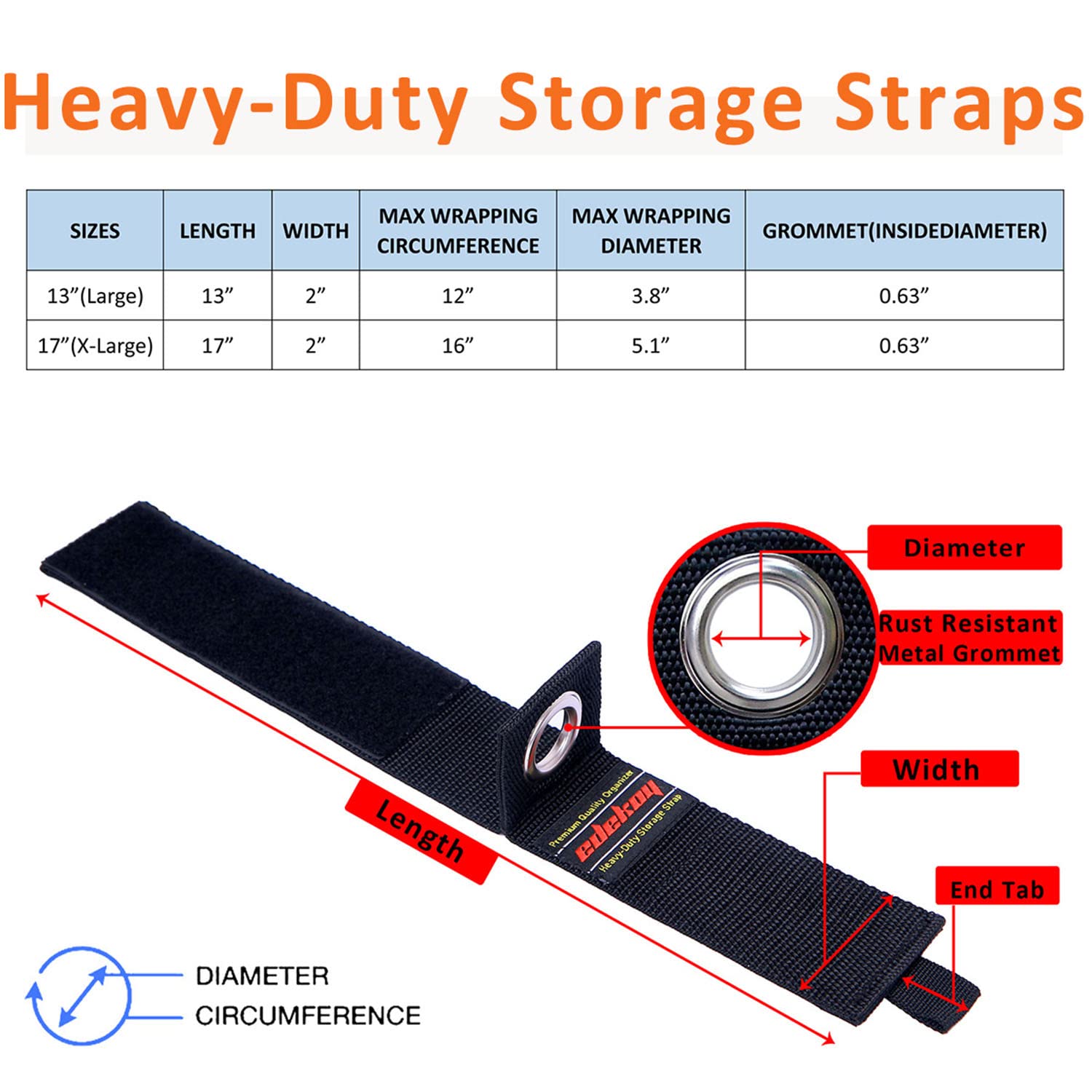 edekoy Heavy Duty Extension Cord Holder Storage Straps Organizer 10-Pack Nylon Black 6x17" 4x13"