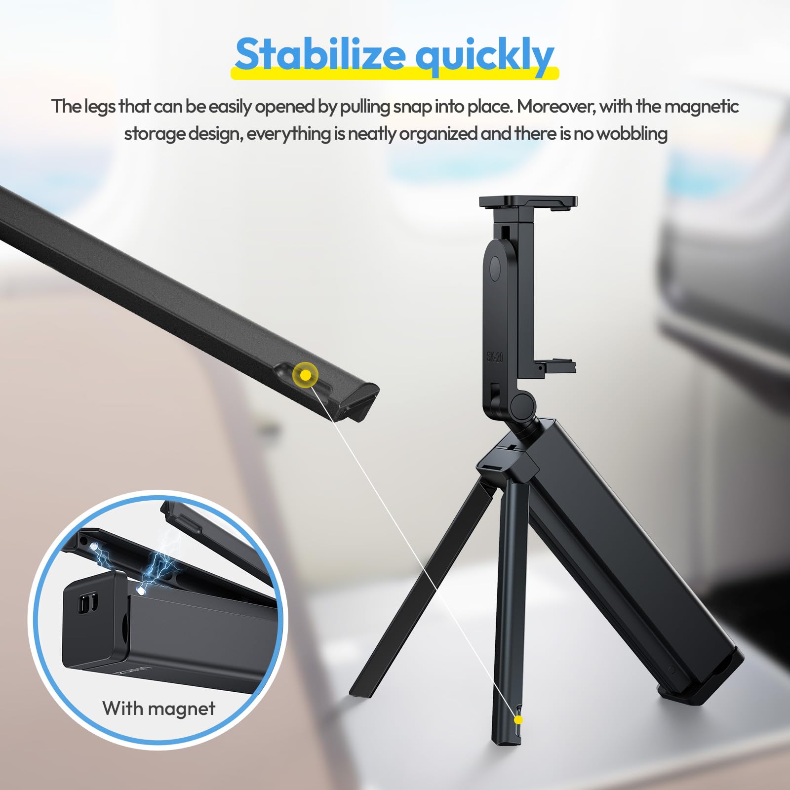 Ulanzi Sk-20 Travel Essentials Airplane Phone Holder, Phone Tripod 360 Rotation,Travel Must Have Handsfree Cellphone Stand For D