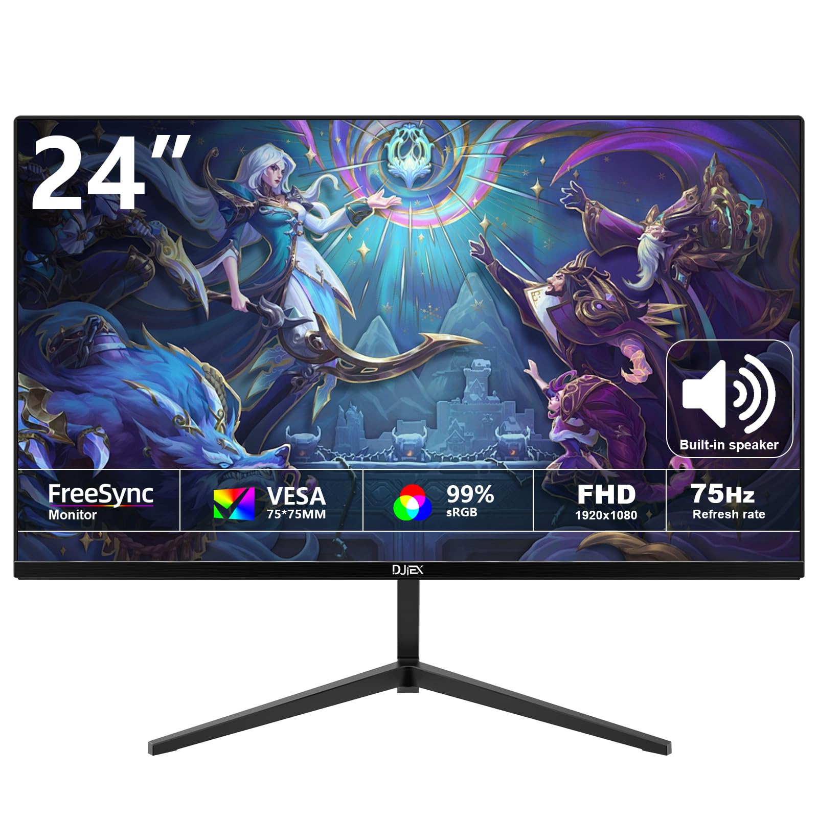 DJiEX 24 inch Gaming Computer Monitor FHD 1920x1080p 100Hz Refresh Rate 16:9 Aspect Ratio Ergonomic Tilt Sync Visual Experience 