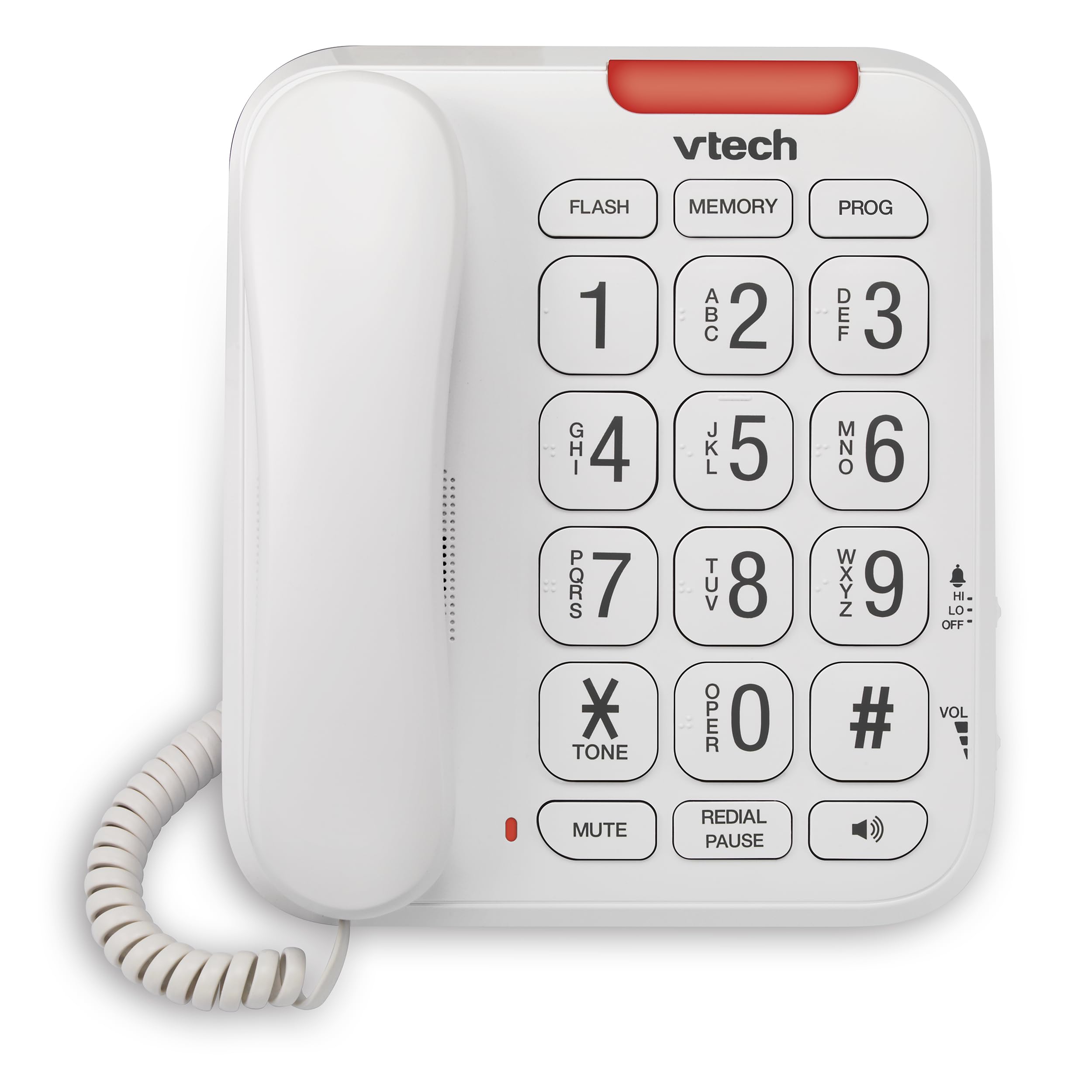 Vtech Sn1107 Corded Phone With Oversized High Contrast Buttons, Talking Digits For Seniors, 10 Number Speed Dial, Visual Ringer,
