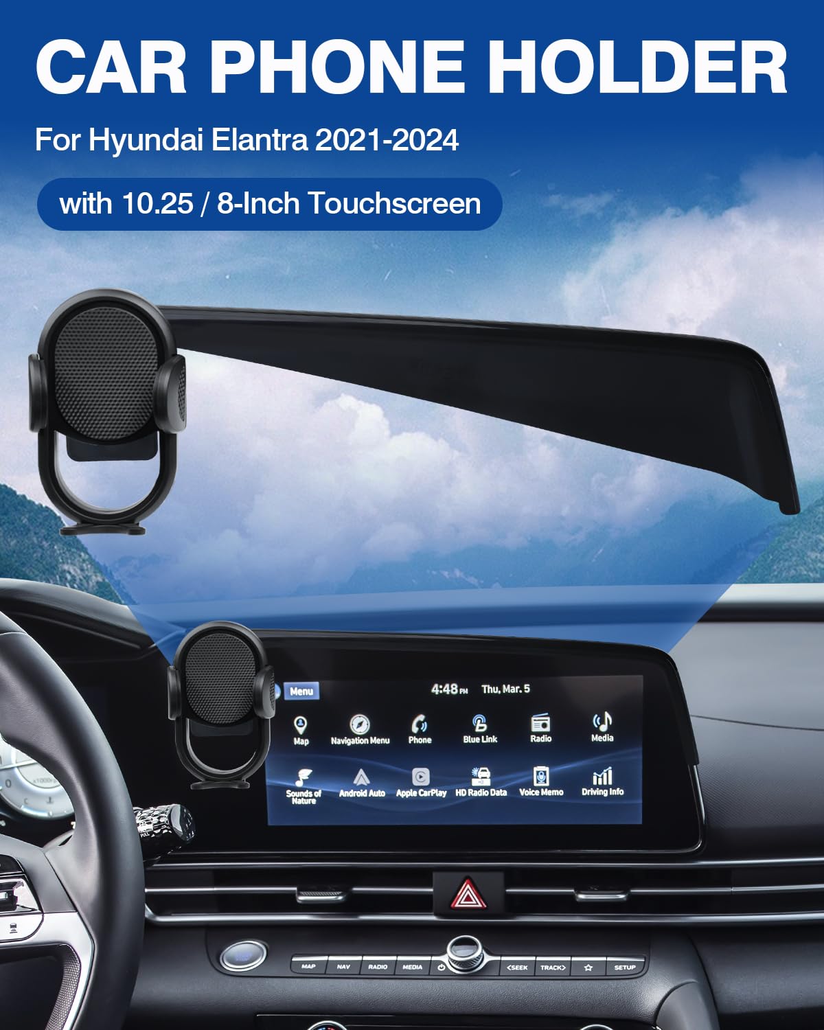 Autorder Car Phone Holder For 2021 2022 2023 2024 2025 Hyundai Elantra Accessories Phone Mount 10.25 Inch/8 Inch Screen Cell Pho