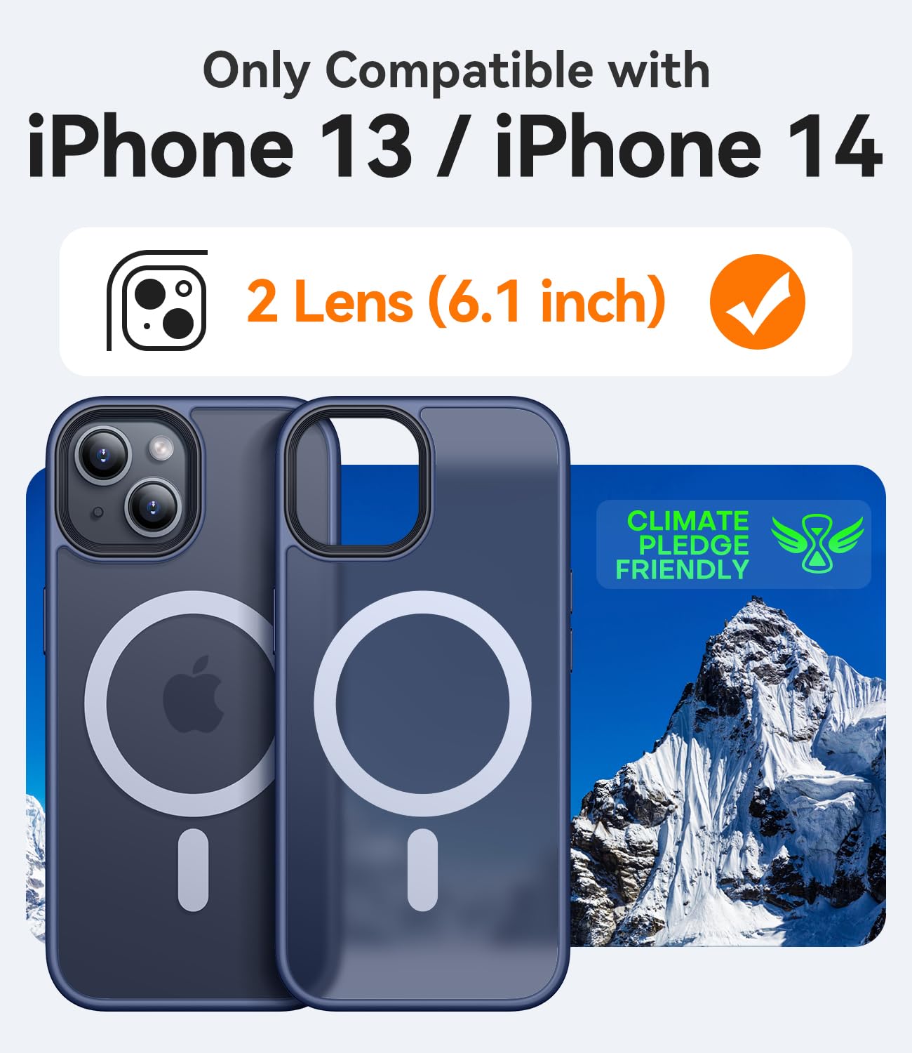 Canshn For Iphone 14 Case/Iphone 13 Case, Compatible With Magsafe, Translucent Matte Back Slim Shockproof Phone Cover, Deep Blue