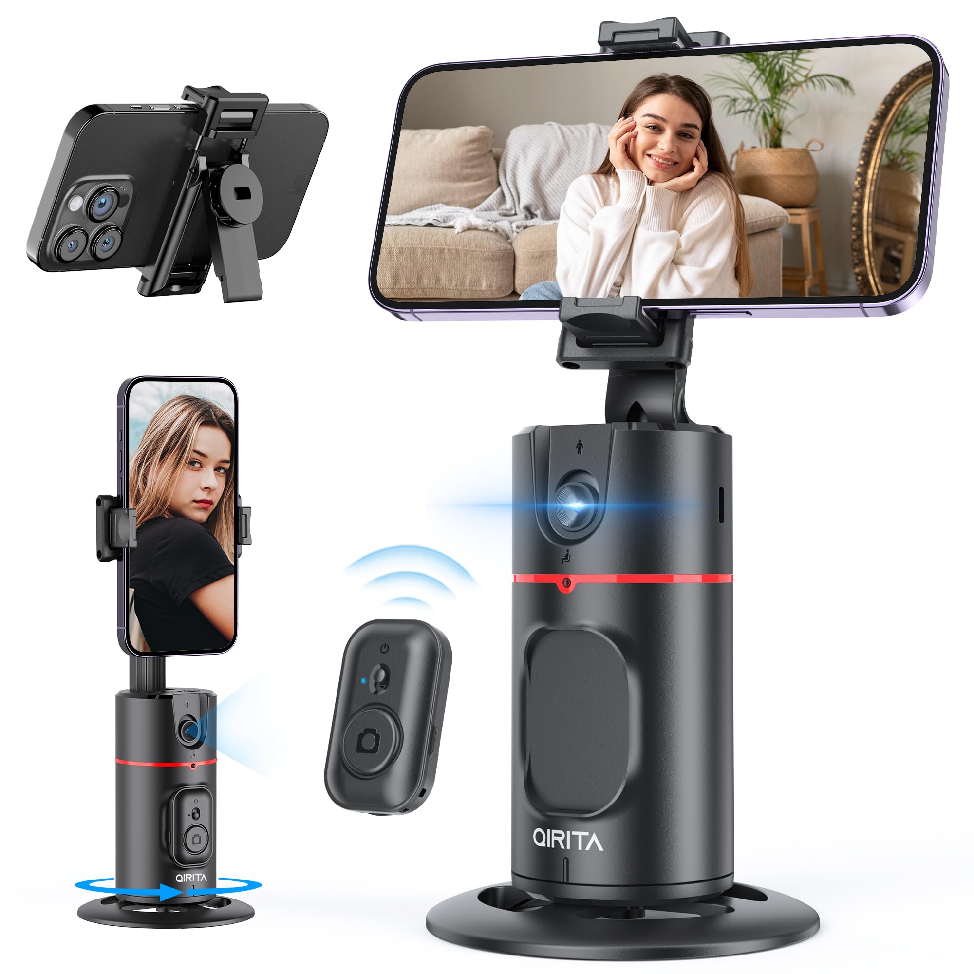 Auto Face Tracking Tripod, No App, Smart Shooting Phone Holder With Remote, 360 Rotation Body Phone Camera Mount With Phone Hold