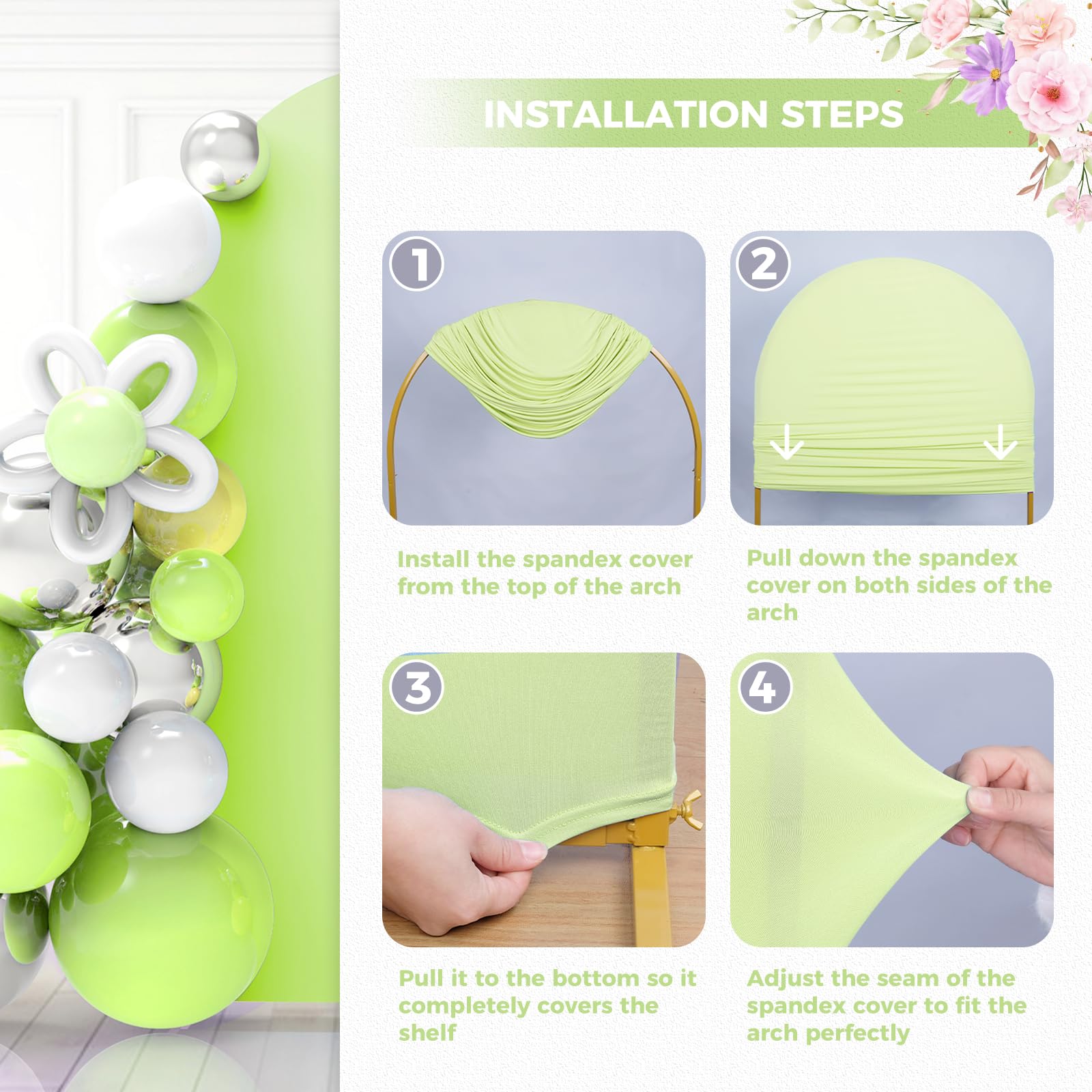 Babenest 6.6Ft Green Wedding Arch Cover, Spandex Fitted Arch Backdrop Cover For Photography, Round Top Chiara Stand Cover For Pa