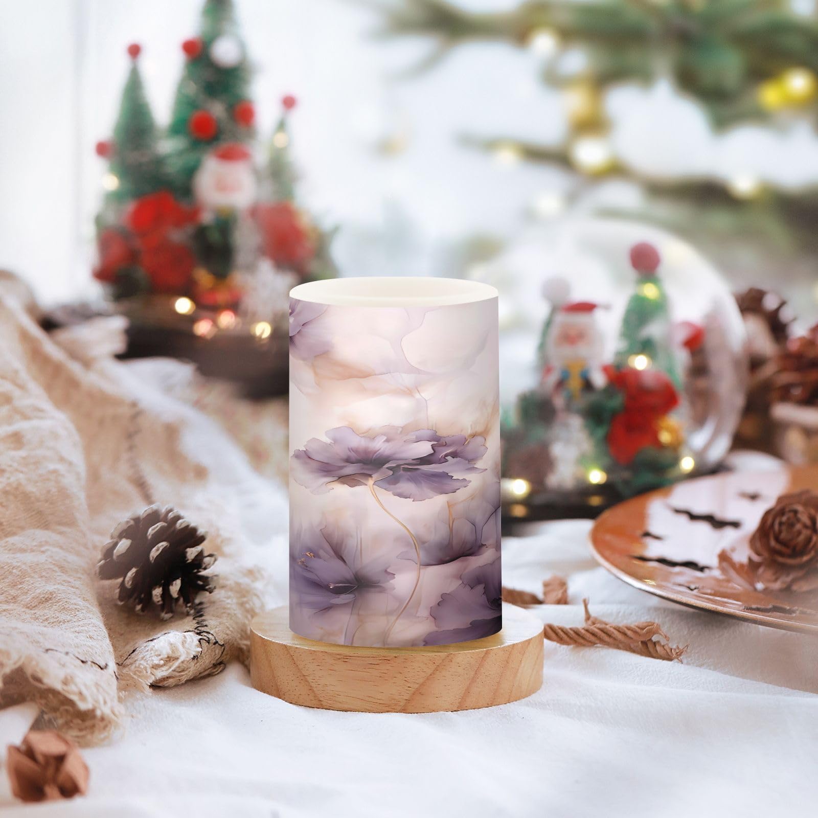 Alaza Purple Flowers Flickering Flameless Candles Battery Operated With Remote Timer,Tea Light Candles Led Pillar Votive Candles
