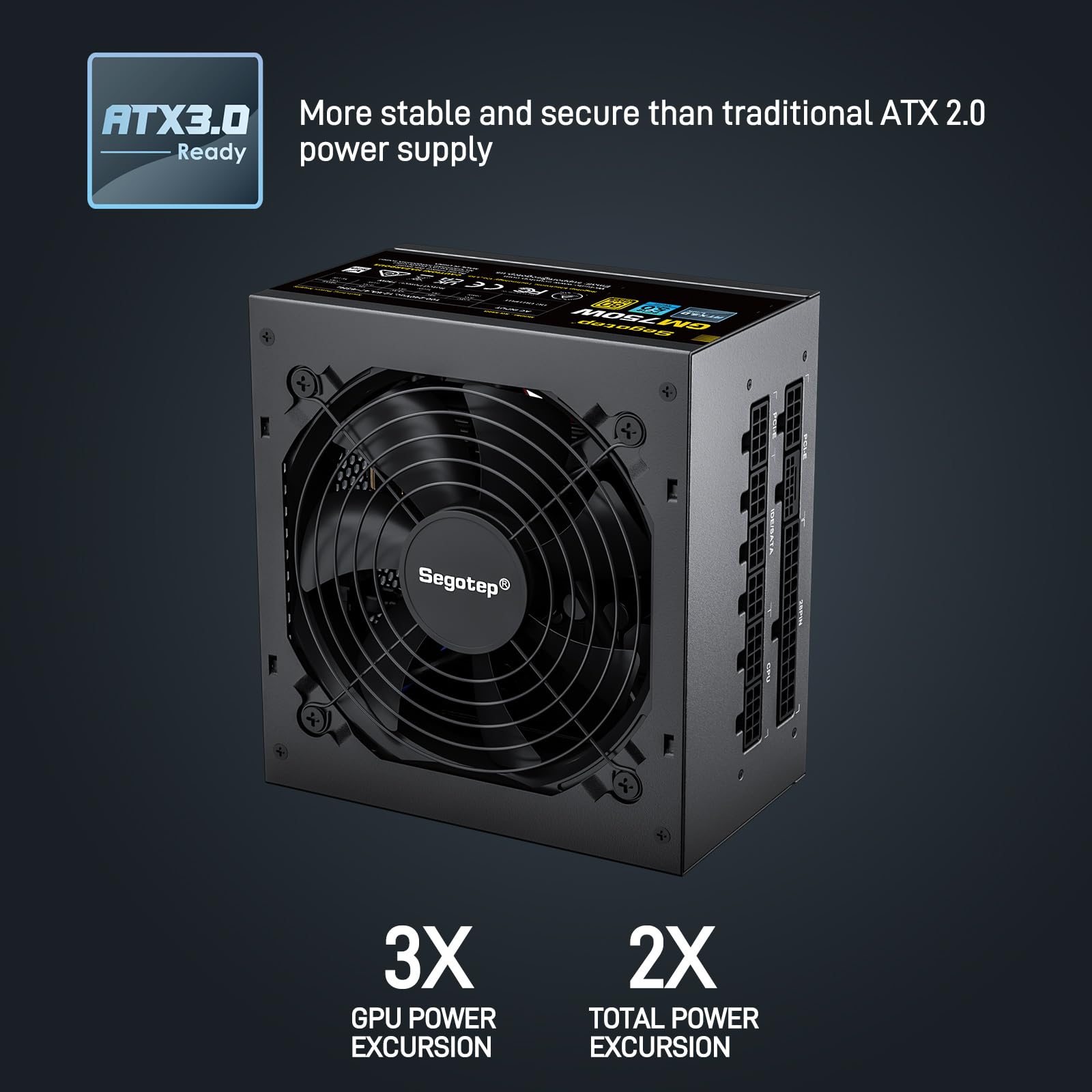 Segotep 750W Power Supply, 80 Plus Gold Full Modular Pcie 5.1 & Atx 3.1 Gaming Psu For Nvidia Rtx 20/30/40/50 Series & Amd Gpu, 120Mm Silent Fdb Fan, Japanese Original Electrolytic Capacitors
