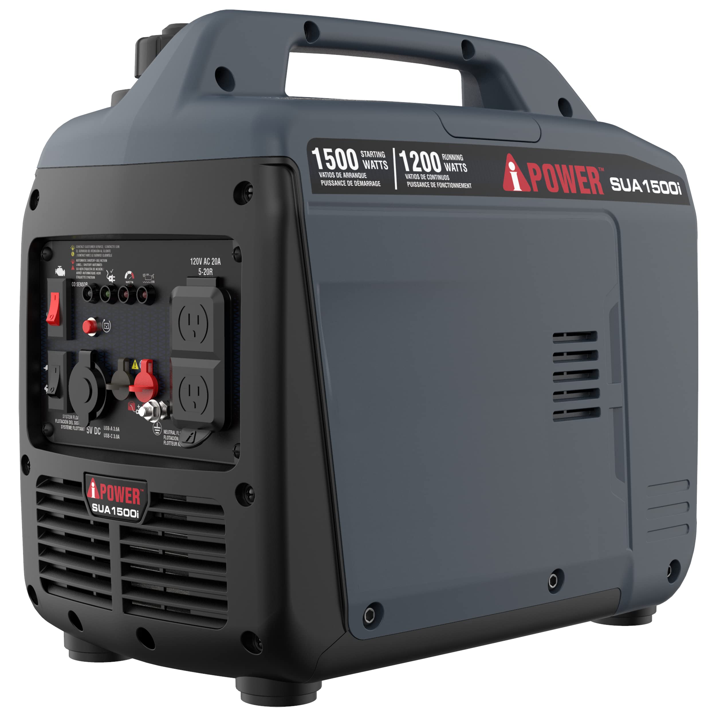 A Ipower Portable Inverter Generator, 1500W Super Quiet, Epa & Carb Compliant Co Sensor, Portable Ultra Light Weight For Backup