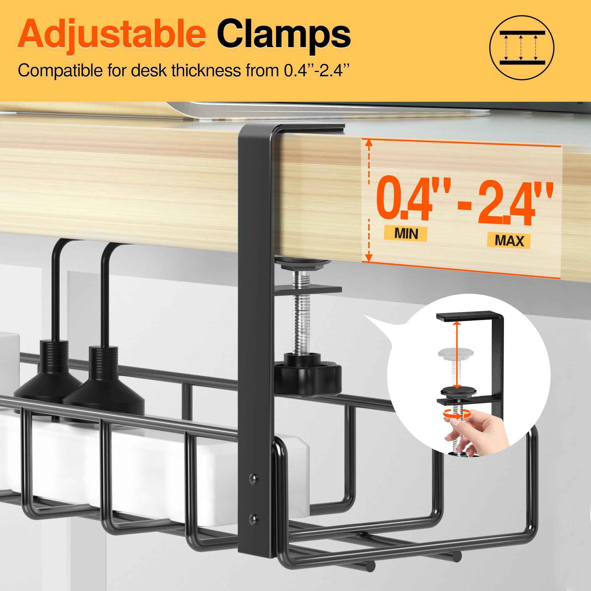 Under Desk Cable Management Tray 1 Pack, Xpatee Wire Management No Drill, Cable Tray With Clamp For Desk Wire Management, Comput