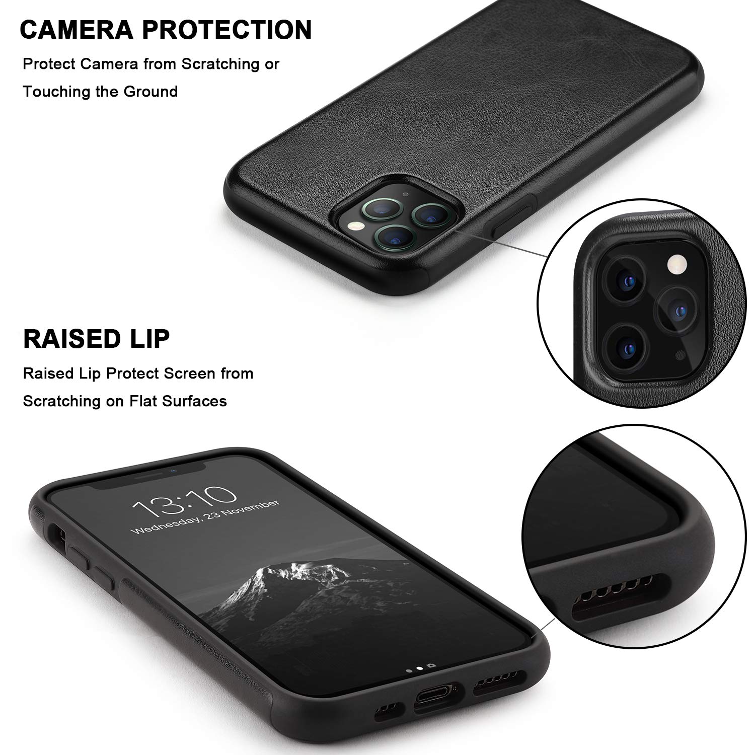 Tendlin Compatible With Iphone 11 Pro Case Premium Leather Tpu Hybrid Case (Black)