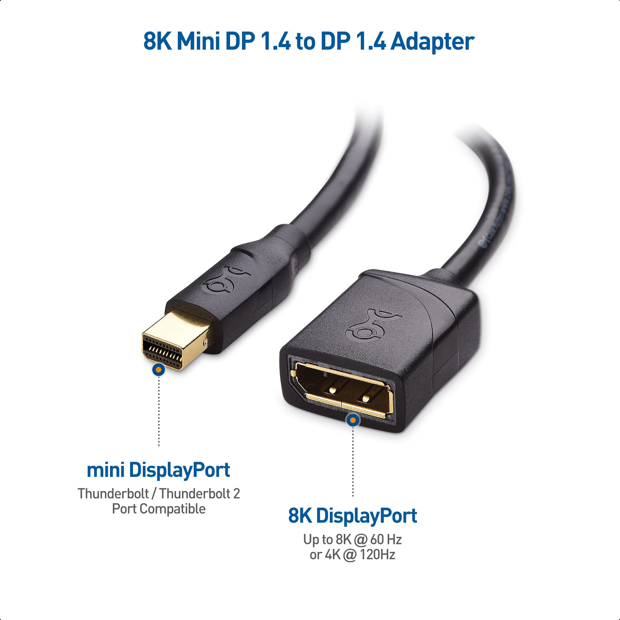 Cable Matters 2 Pack 32.4Gbps 8K Mini Displayport To Displayport 1.4 Adapter (Mini Dp To Dp 1.4) In Black   8K@60Hz, 4K@120Hz Re