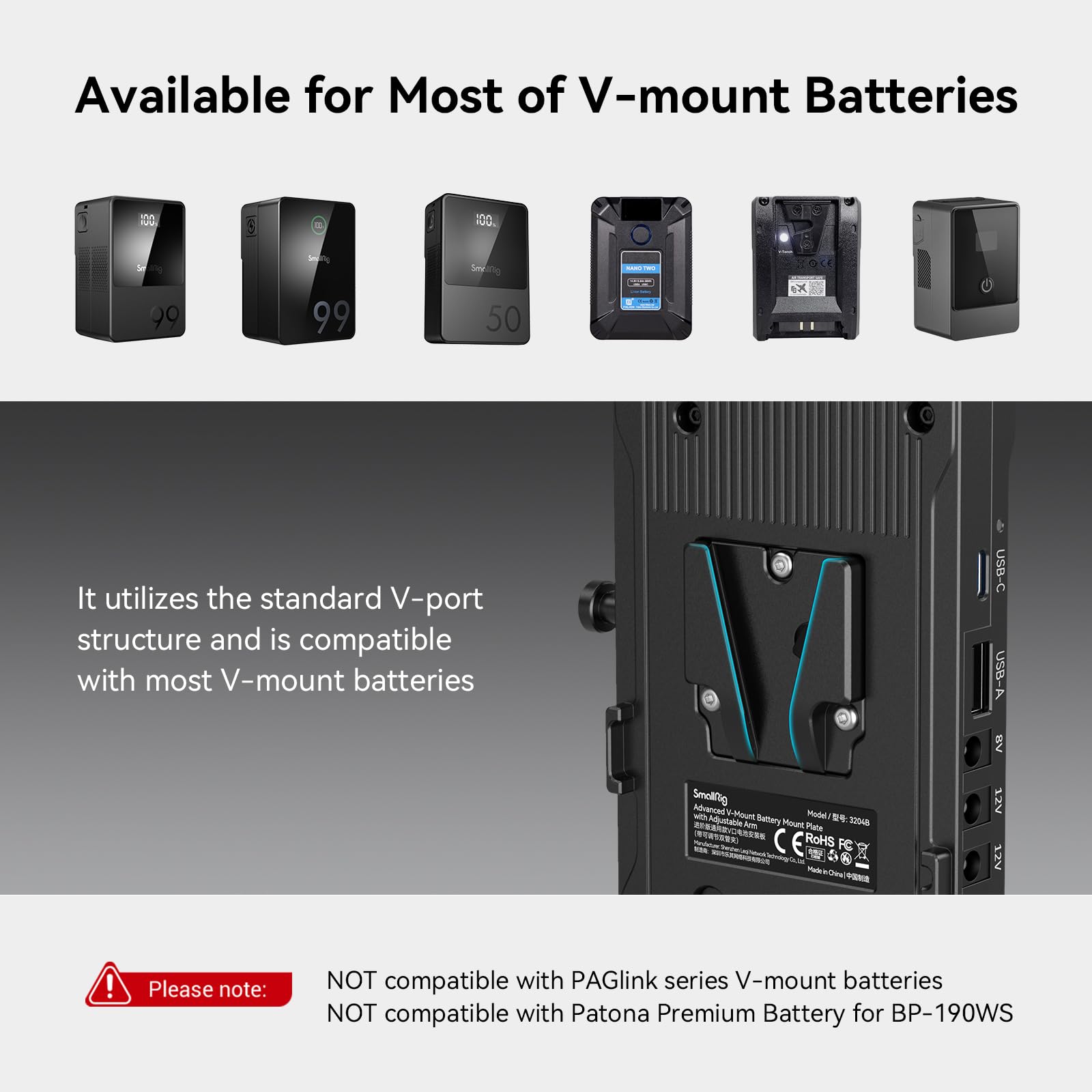 Smallrig V Mount Battery Adapter Plate With Pd 65W Usb-C Quick Charger, Qc Protocol Usb-A, D-Tap, 8V & 12V Dc Port, 15 Mm Rod Cl