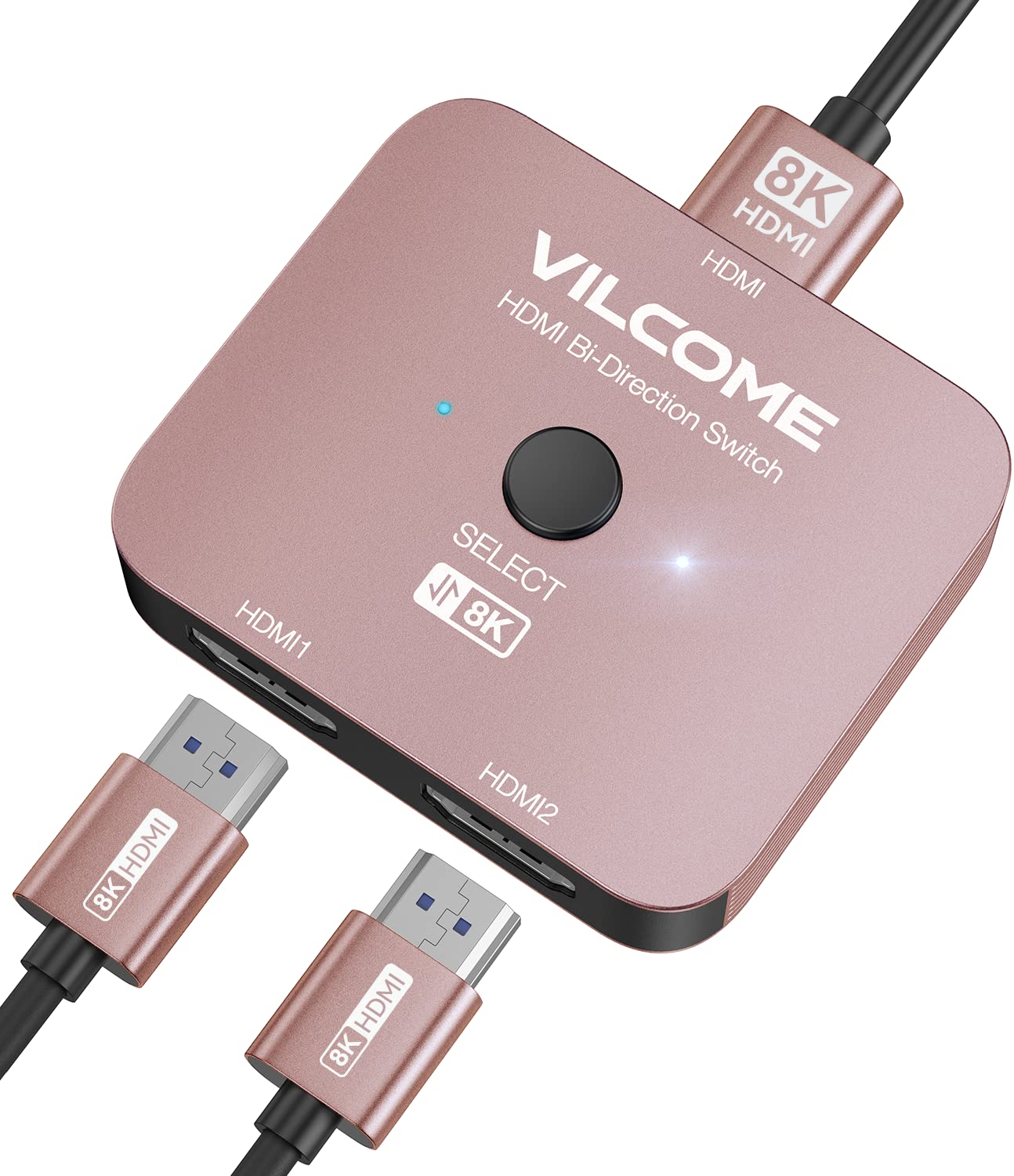 Vilcome Hdmi 2.1 Switch, 4K 120Hz Hdmi Switcher Ultra Hd 8K Hdmi Splitter 2 In 1 Out 48Gbps Hdmi Hub Support Hdr 8K@60Hz, 4K@144