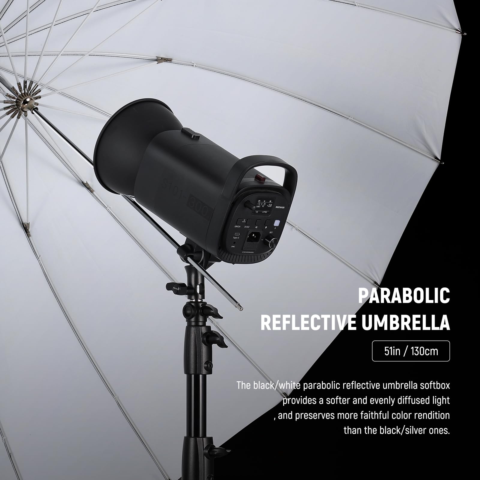 Neewer 51''/130Cm Parabolic Reflective Umbrella Photography With White Inner, Soft Lighting With Diffuser Cover, Bag, Quick Fold