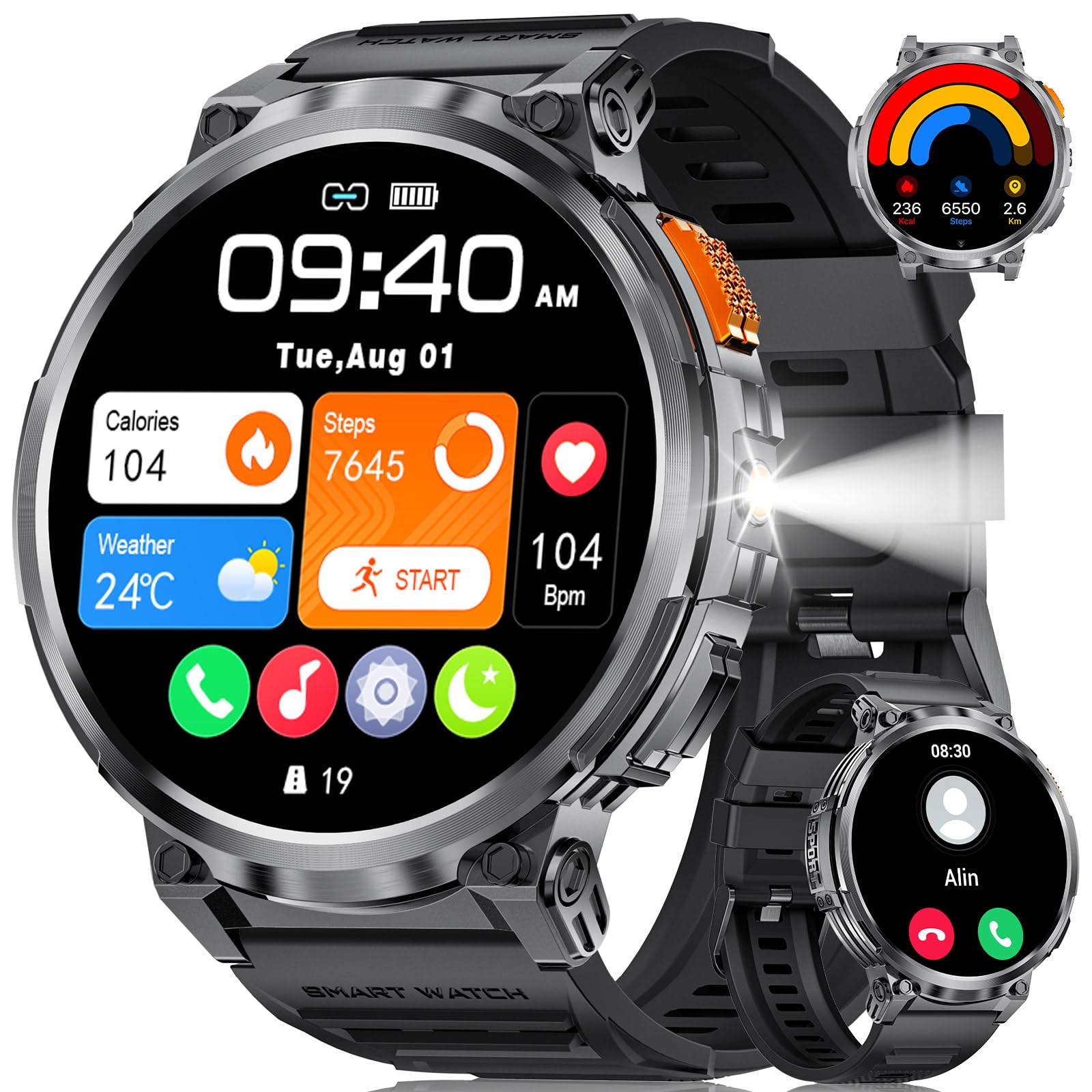 Lige Smart Watch For Men With 1.85'' Ips Touch Screen, Fitness Tracker With Flashlight/Ip68 Waterproof/120+Sport Mode Step Count