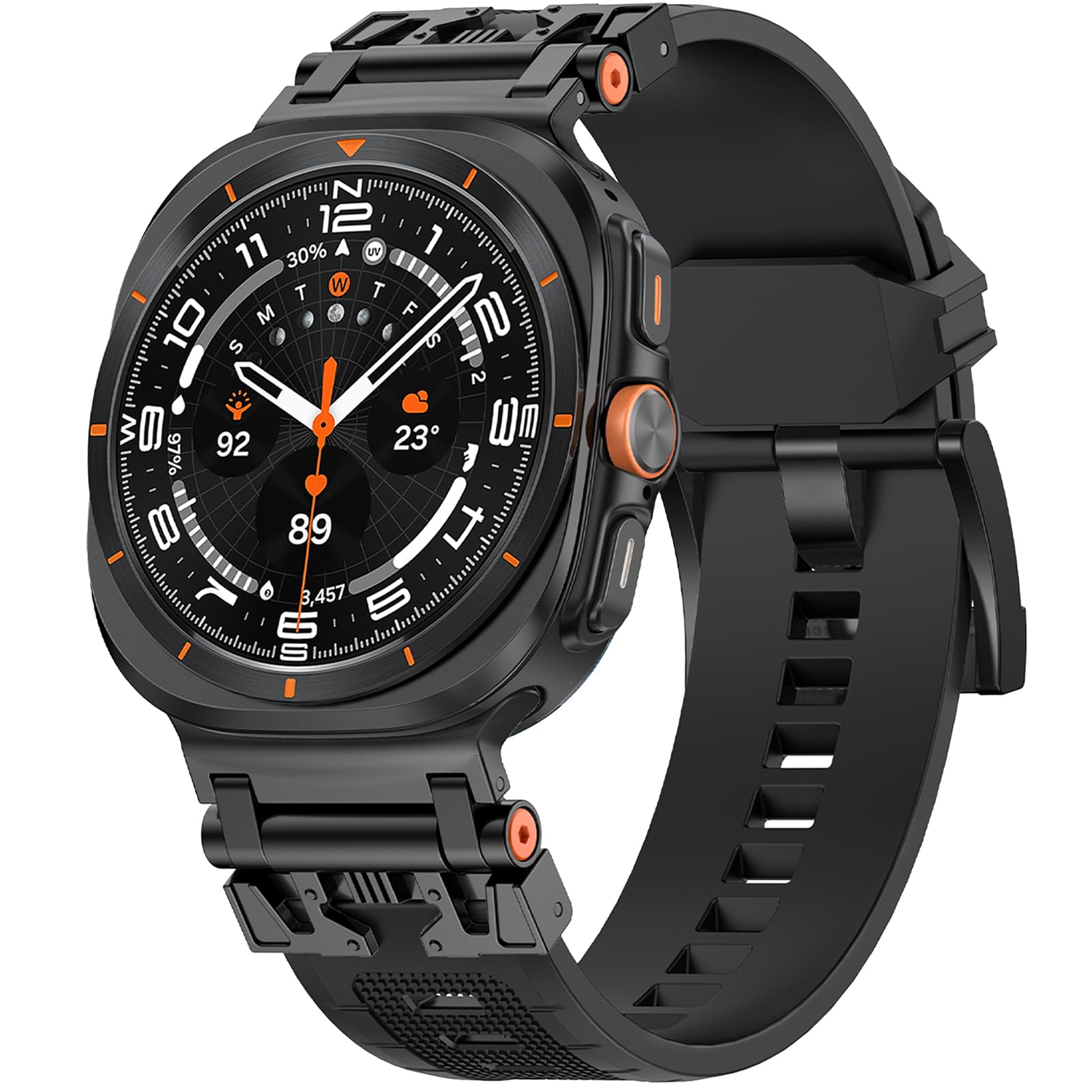 Miimall Rugged Sport Band for Samsung Galaxy Watch Ultra 47mm 2025/2024, Lightweight Soft Rubber Band with Metal Connectors for 