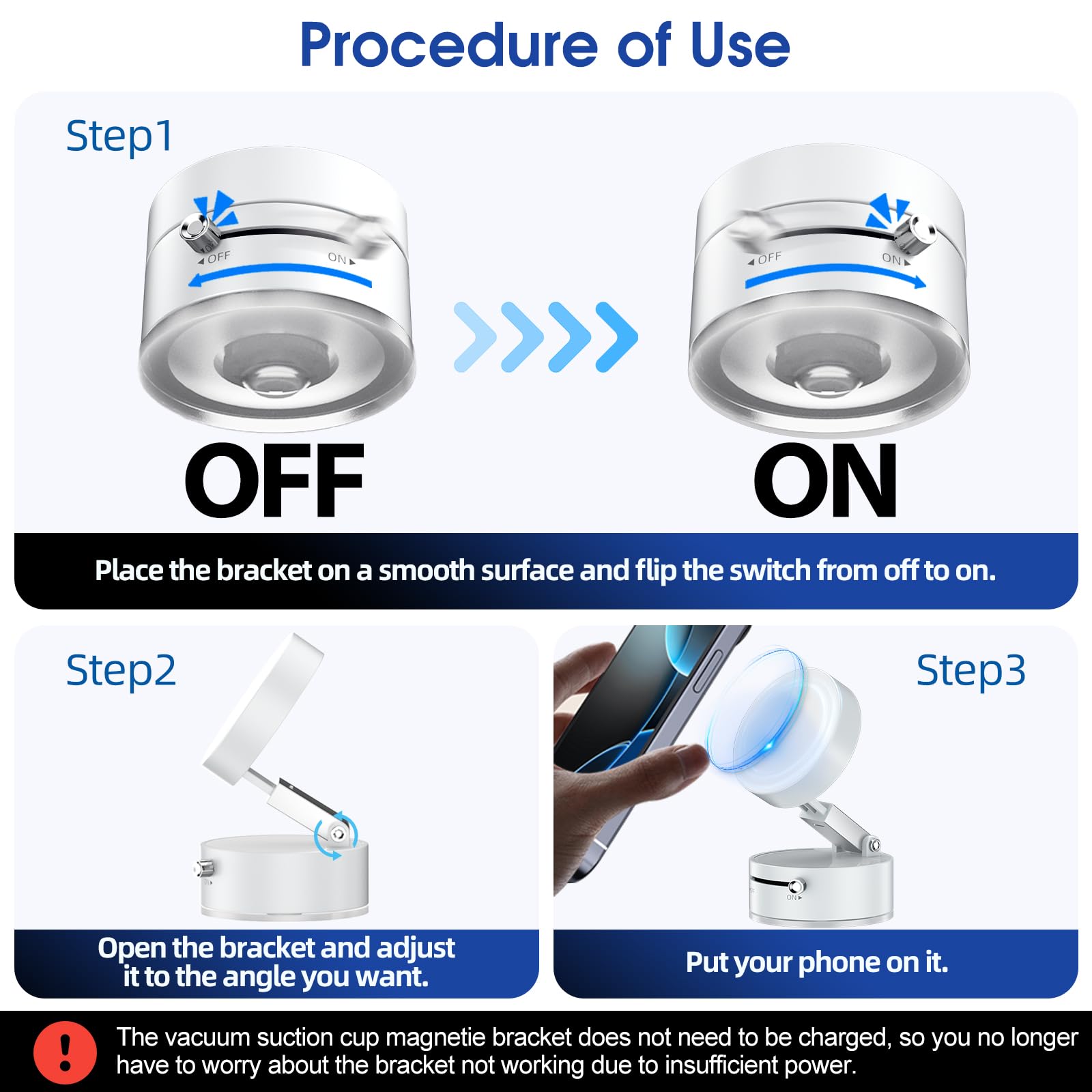 Vacuum Suction Magnetic Phone Holder, Upgrade Suction Phone Mount Foldable & Retractable Vacuum Magnetic Phone Stand Double-Side