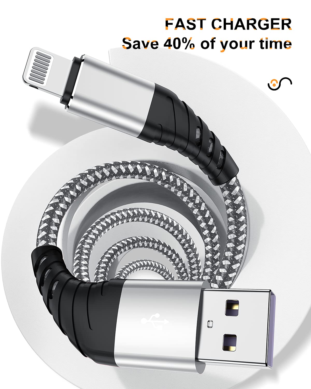 Fashia Long Iphone Charger Cord 10 Ft, [Mfi Certified] 10 Foot Usb Lightning Cable,10 Feet Fast Charger Nylon Braided Usb Iphone Cord For Iphone 13 12 11 Pro X Xs Max Xr/8 Plus/7 Plus/6/6S Plus Sliver