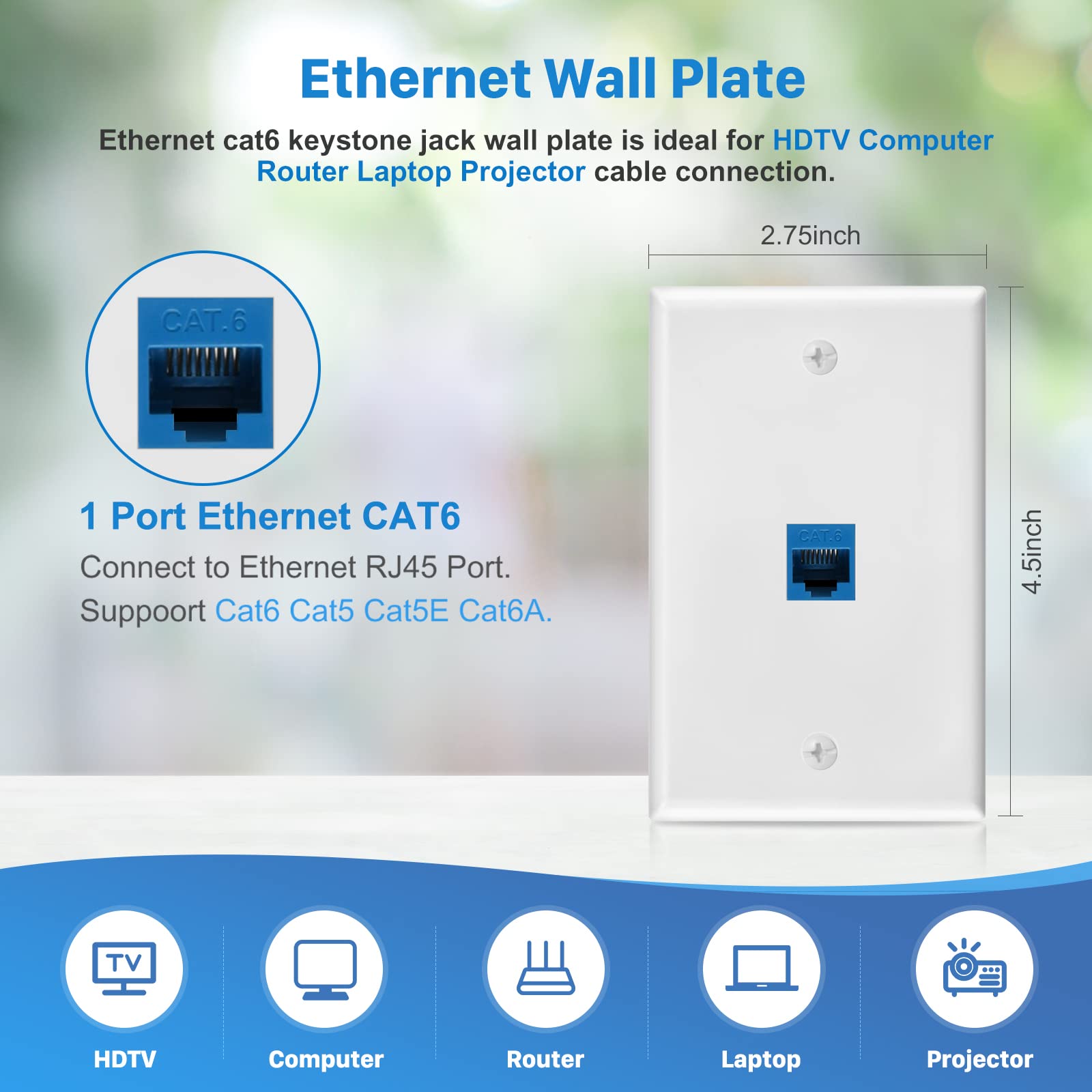 4 Pack Ethernet Wall Plate 1 Port Keystone Jack Blue Cat6 Rj45 Coupler Outlet Connector With Single Gang Low Voltage Mounting Br