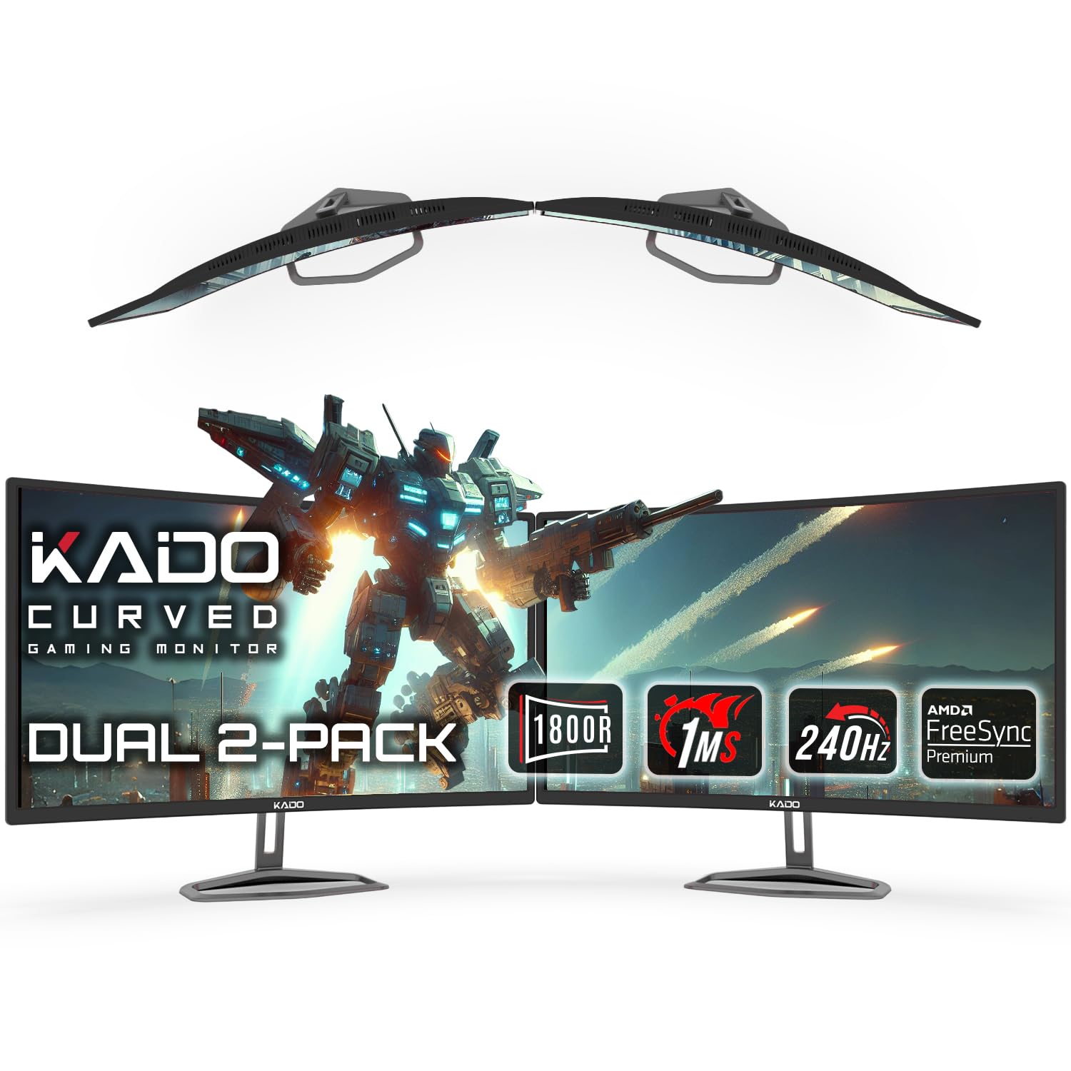Kado Dual Gaming Monitor Setup - 2-Pack 32 240Hz 1ms Curved 1800R 1920x1080, AMD FreeSync Premium, Panoramic Gaming Multi-View S
