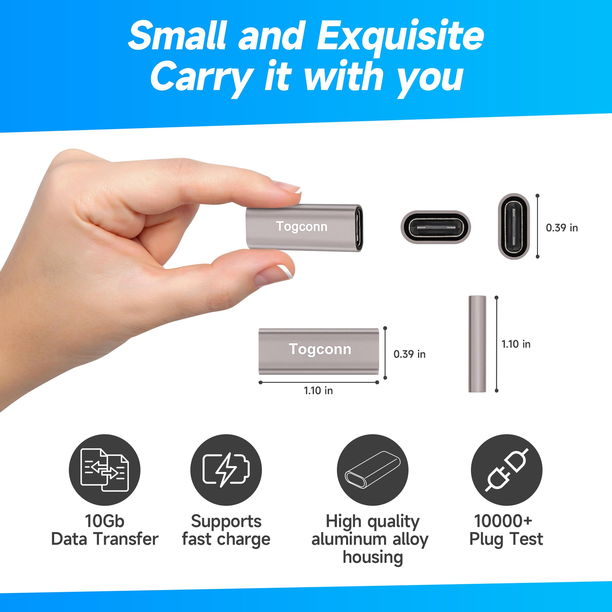 Togconn Usb C Coupler 4 Pack, Usb C Female To Female Connector, Usb Type C Female To Female Extension Adapter Supports Fast Char