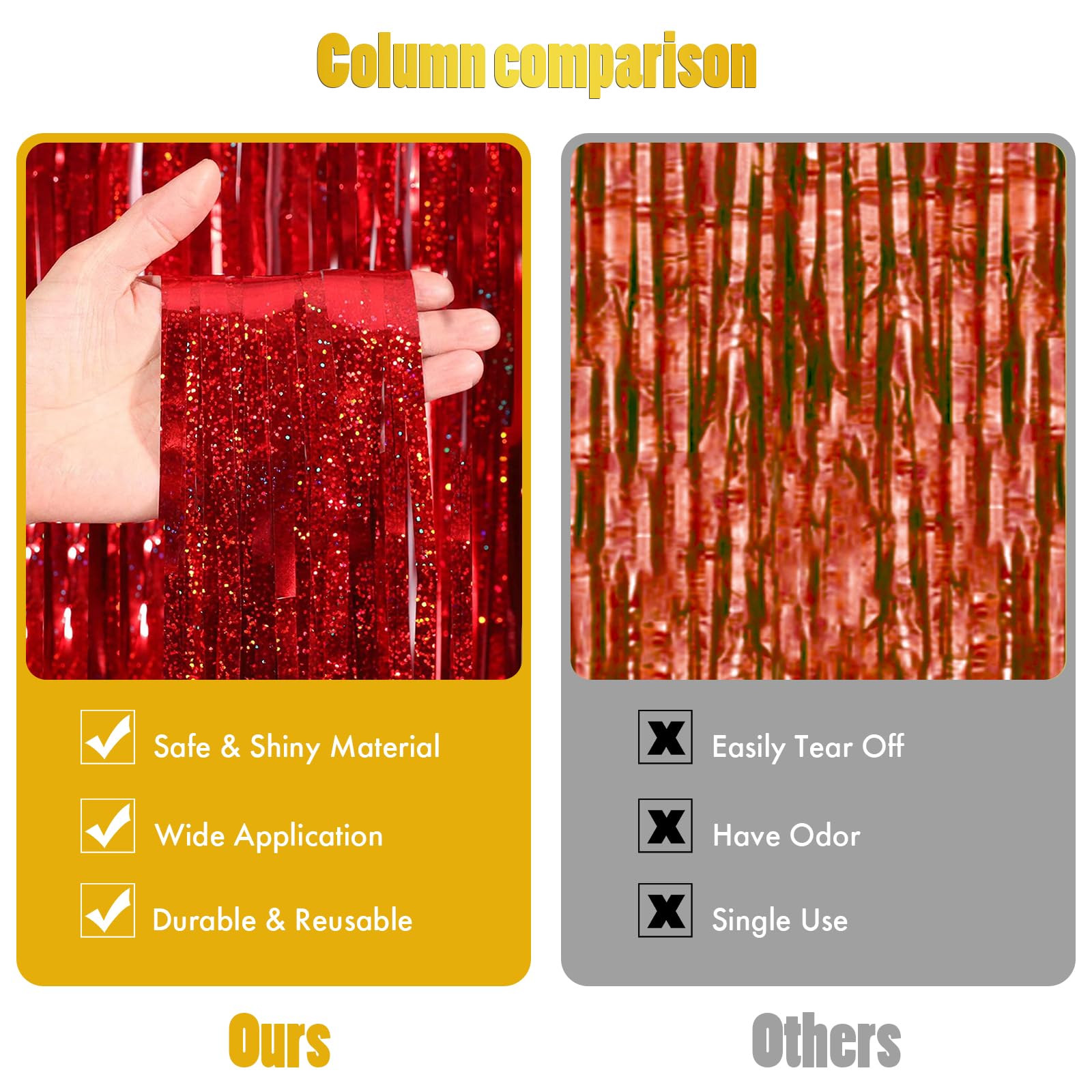 Canrevel 2 Pack 3.3X8.2 Feet Laser Red Foil Fringe Backdrop Curtains, Glitter Tinsel Streamers Birthday Party Decorations, Fring
