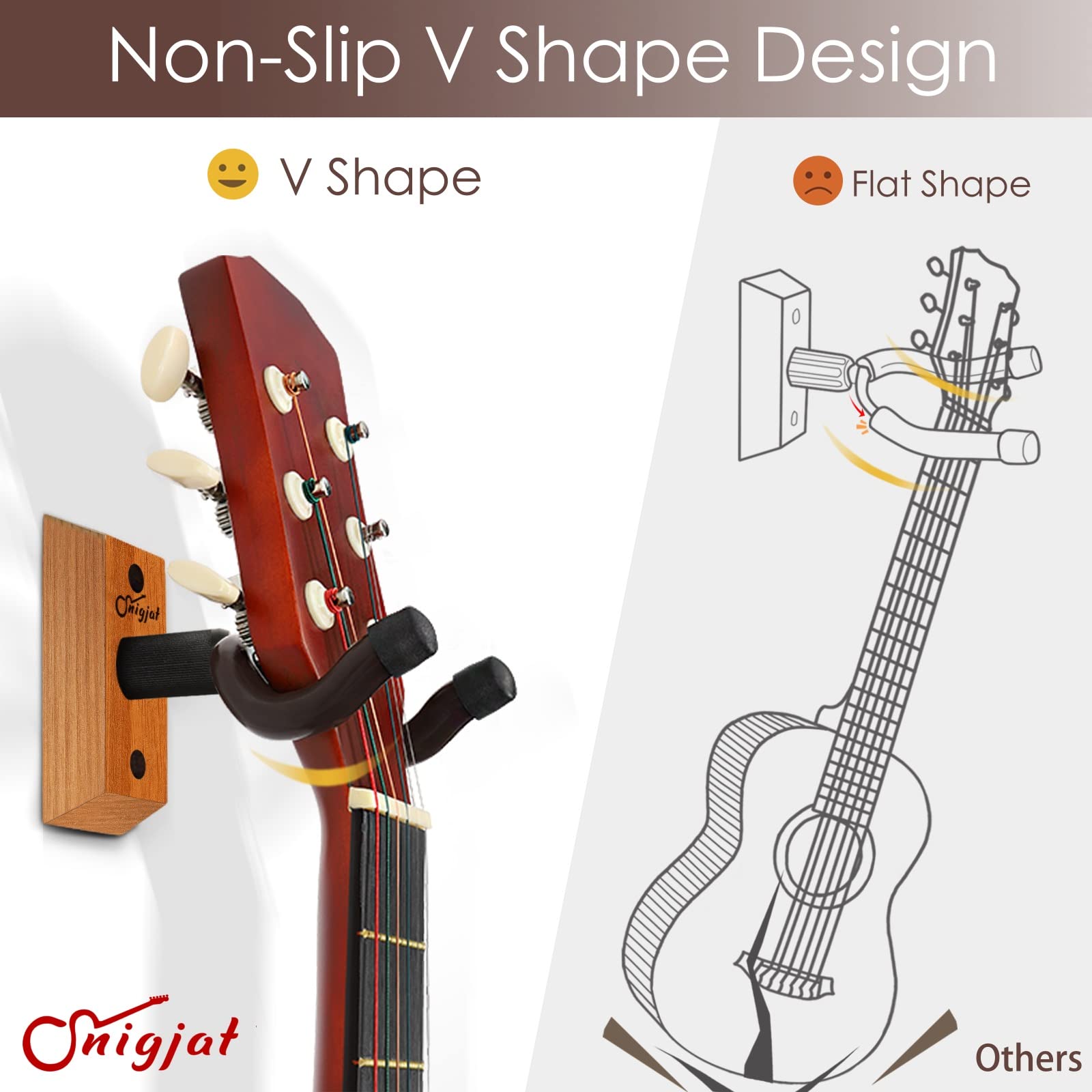 Guitar Hanger   Guitar Wall Mount 2 Pack, Hardwood Guitar Wall Hanger With Screws, V Shaped Guitar Mount Hanger Hook Holder Stan