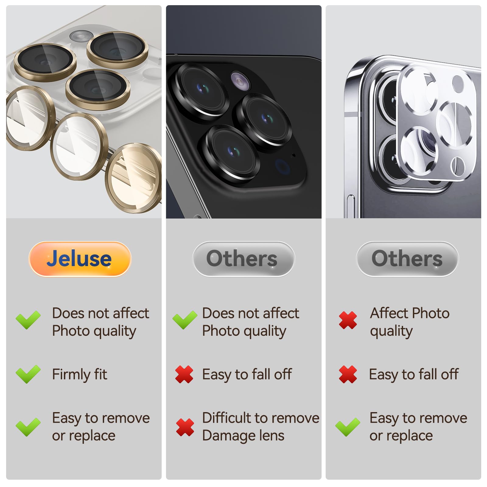 Jeluse 3X2 Pack Compatible For Iphone 15 Pro Max/Iphone 15 Pro Camera Lens Protector 9H Tempered Glass Cover, Drop Protection, S