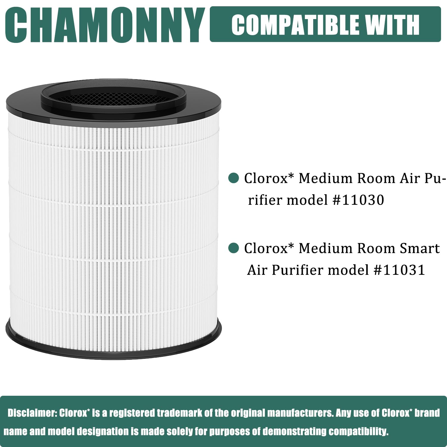 Chamonny 12030 Filter Replacement, Compatible With Clorox 11030 & 11031 Air Purifier Medium Room 1,000 Sq. Ft. Capacity, 2Pack (