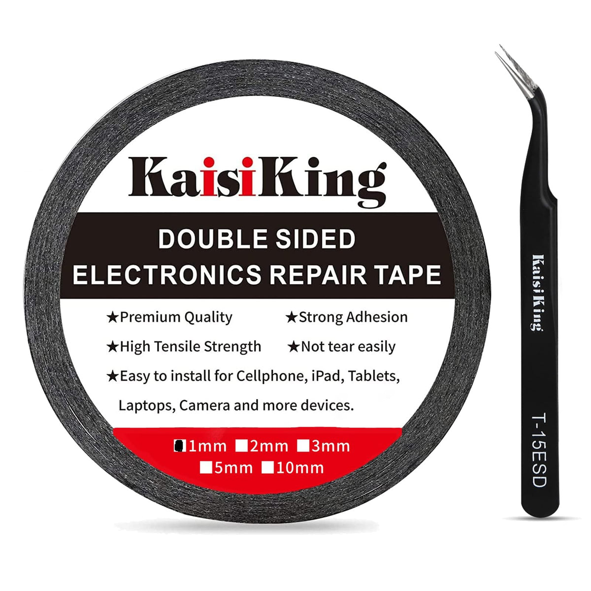 Kaisiking 1Mm X 50M Lcd Repair Tape For Phone Screen, Adhesive Tape With 1 Tweezers For Cell Phone, Ipad, Tablets, Laptops, Came