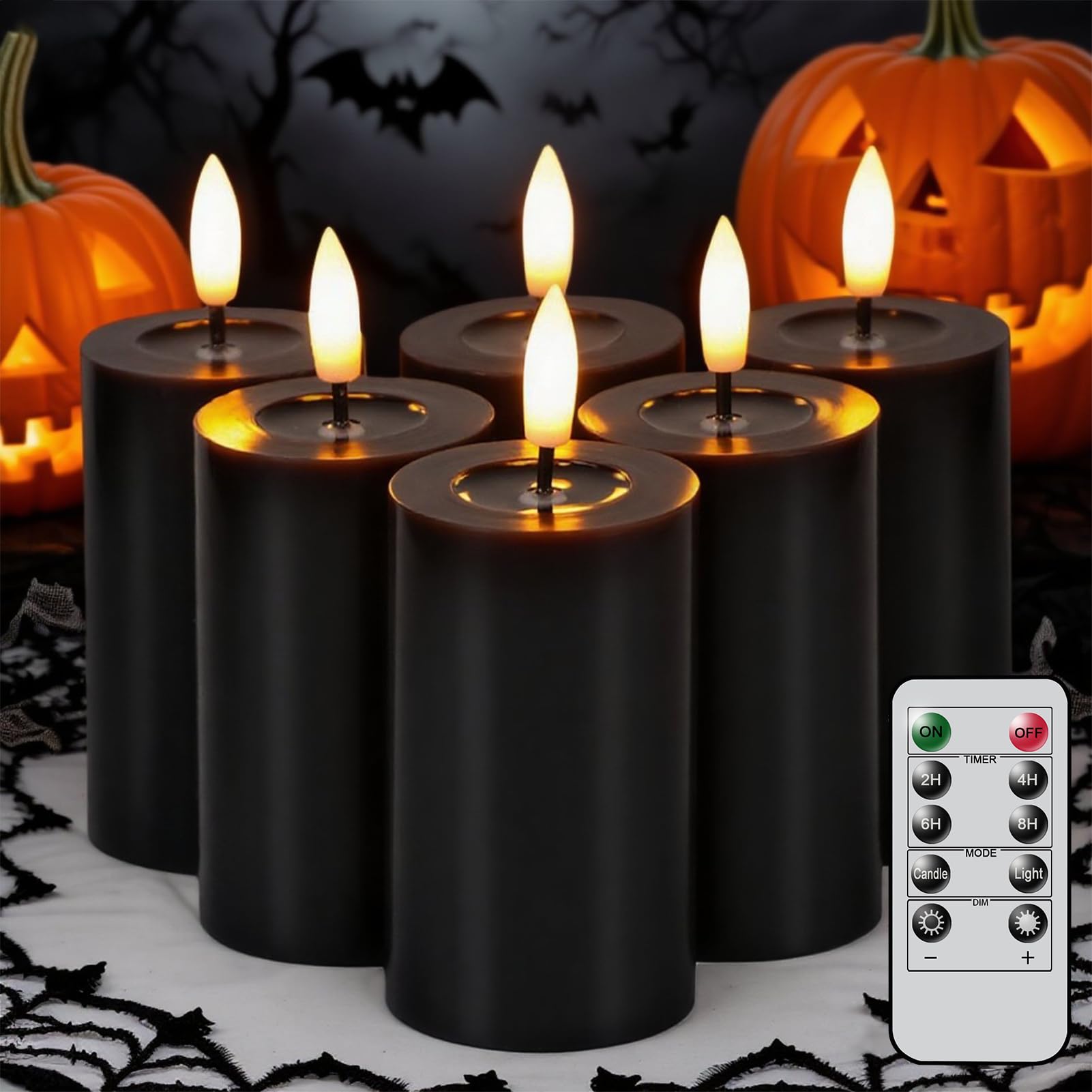 Lasumora Halloween Decorations Mirror Surface Candles with Remote Timer, Battery Operated 6pcs Real Wax LED Votive Candle Realis