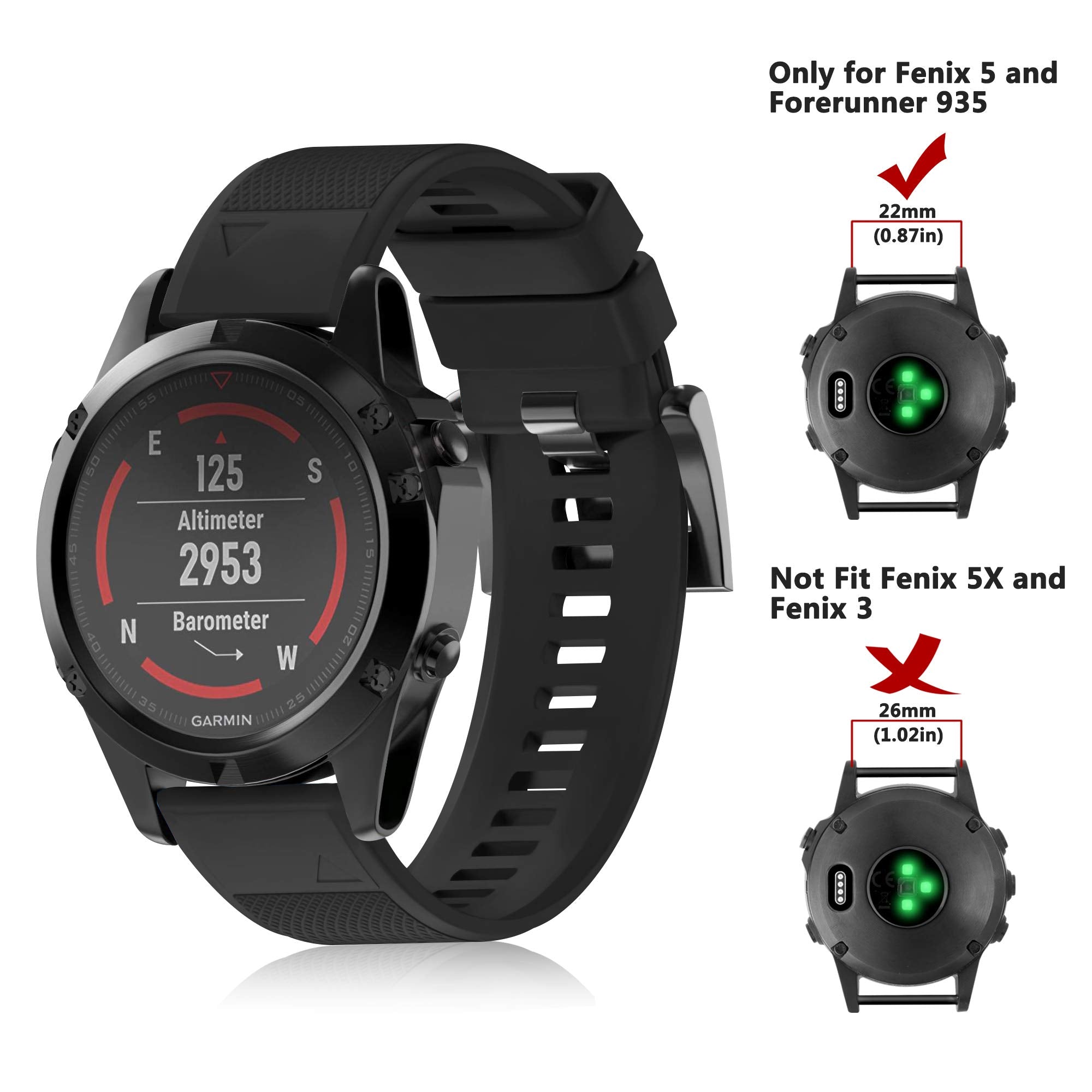 Zerofire Compatible With Garmin Fenix 5 Watch Band Replacement, 22Mm Silicone Band For Fenix 7/Fenix 6/Fenix 6 Pro/Fenix 5 Plus/