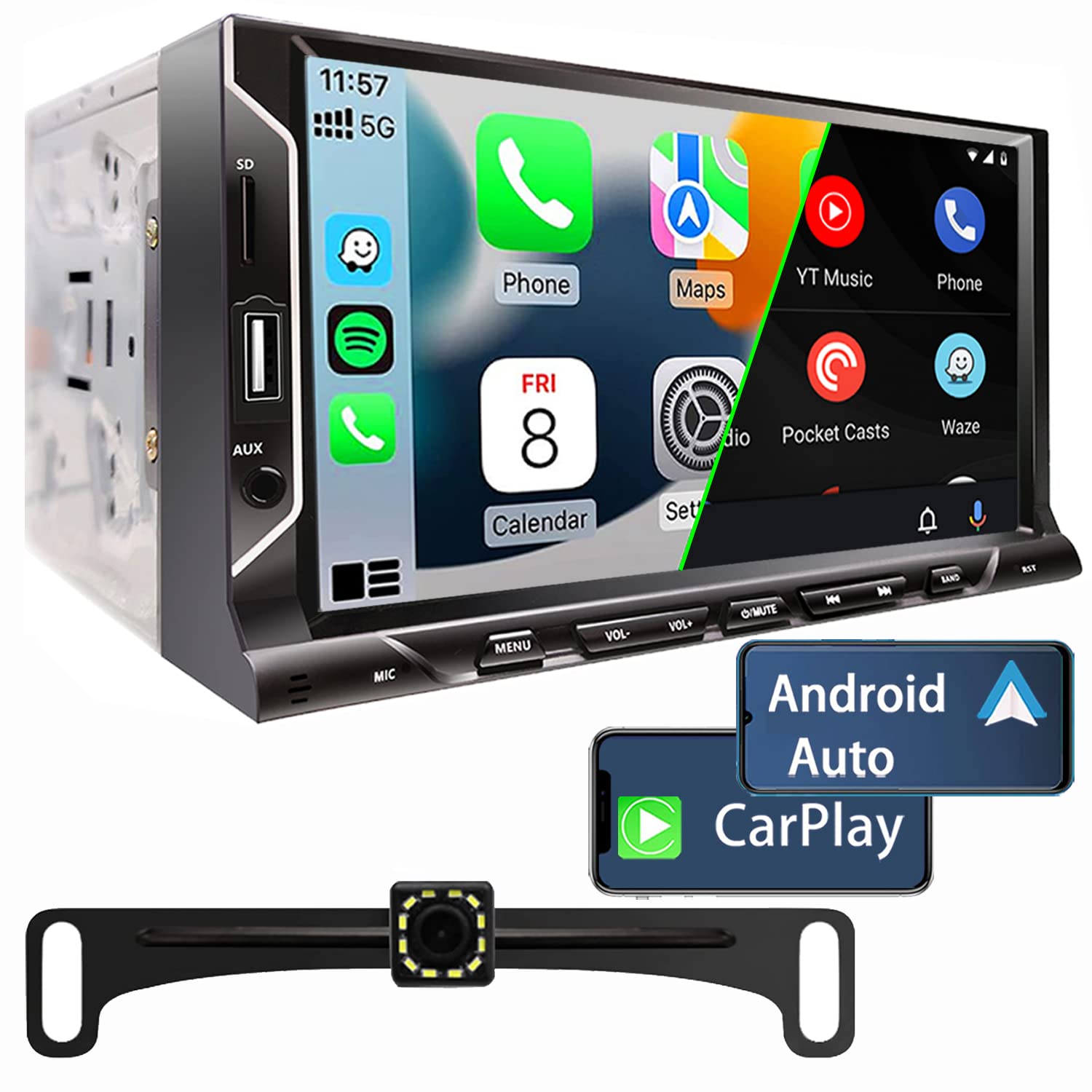 7 Inch Double Din Car Stereo Support Apple Carplay Android Auto Mirror Link Capacitive Touchscreen Monitor Car Play Radio With B